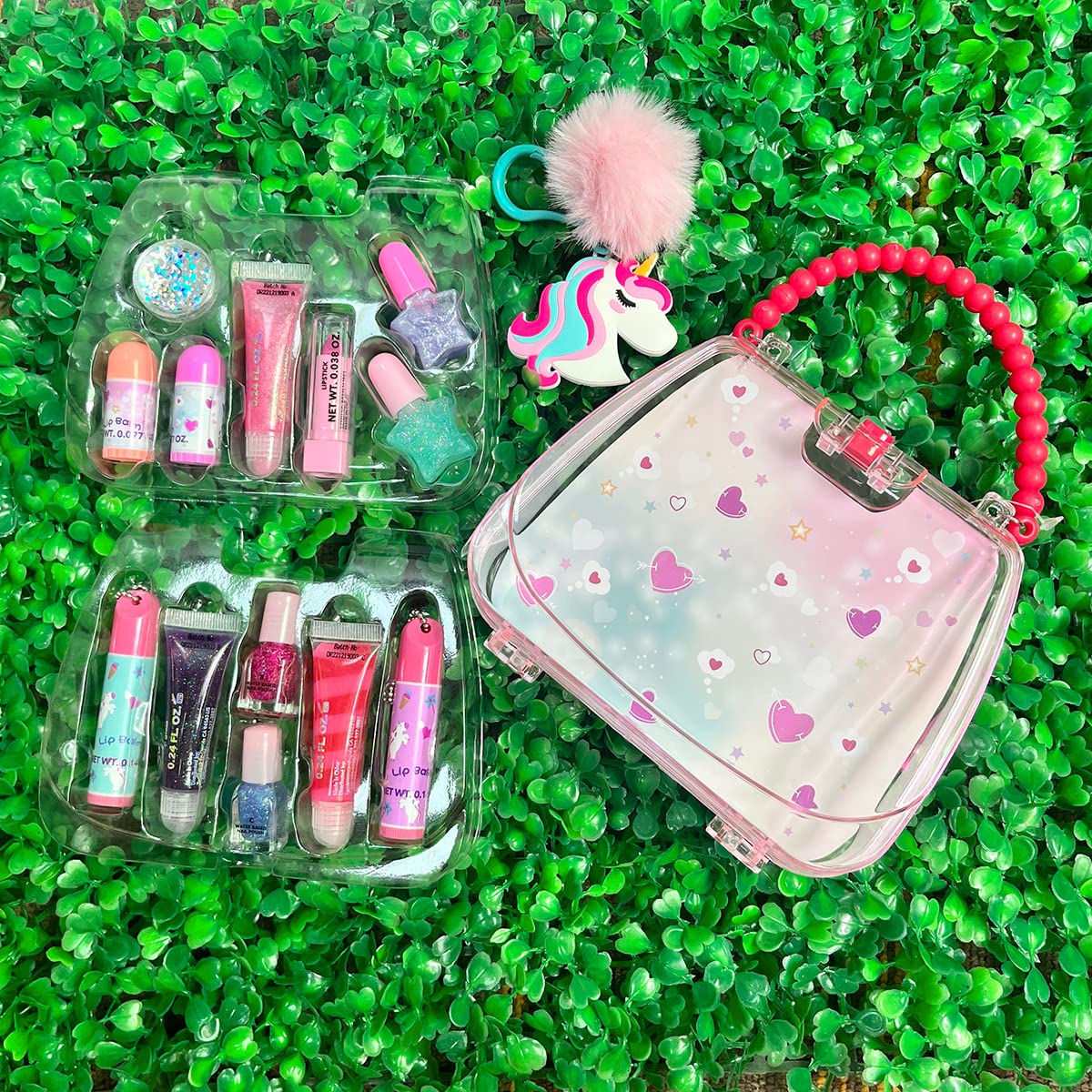 M&U 13Pcs Lip Balm and Nail Polish Gift Set for Kids Age 6-12, Abssorted Favors Moisturizing Lip Care Balm Tubes for Girls and Women, Washable Real Makeup Safe & Non-Toxic