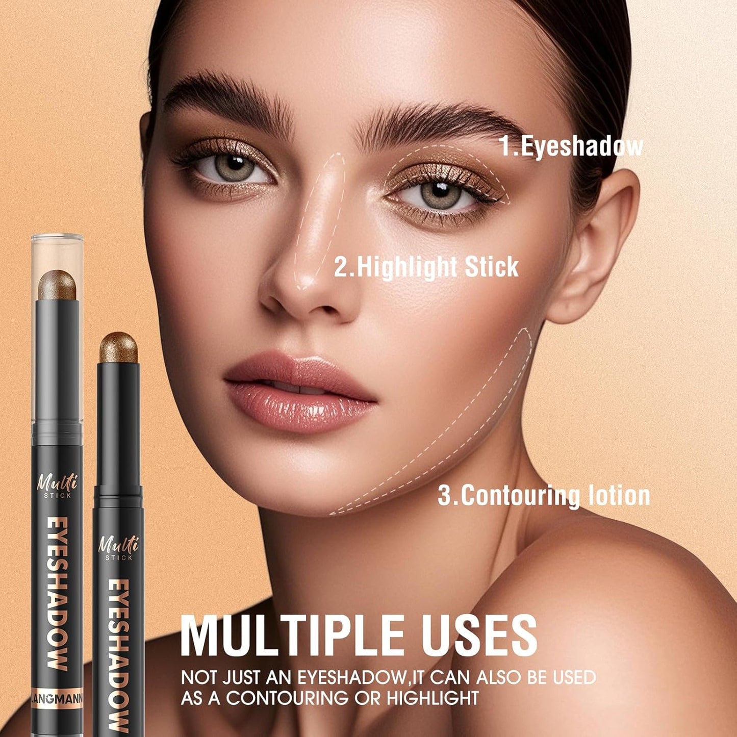 LANGMANNI 8Colors Dual-Ended Eyeshadow Stick Set – Silky Smooth, Waterproof & Transfer-Proof, Built-in Blender Brush, All-Day Matte & Shimmer Wear Eye Makeup(#A)