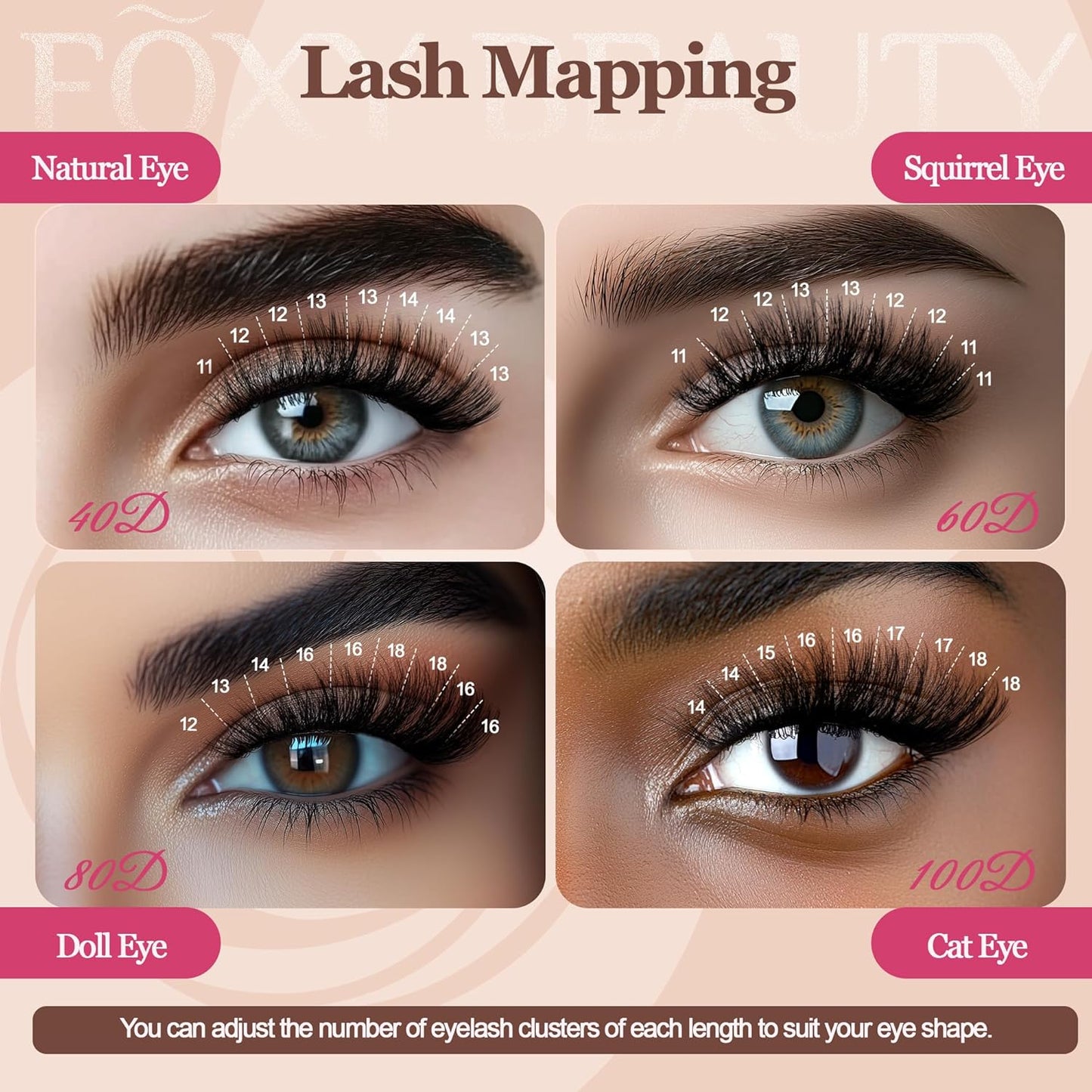 Lash Clusters 640PCS - Natural Fluffy Lash Clusters 40D+60D+80D+100D Fluffy Wispy Lash Clusters D Curl Lash Extension 11-18MM Individual Lash Clusters Cluster Eyelash Extensions for Beginners