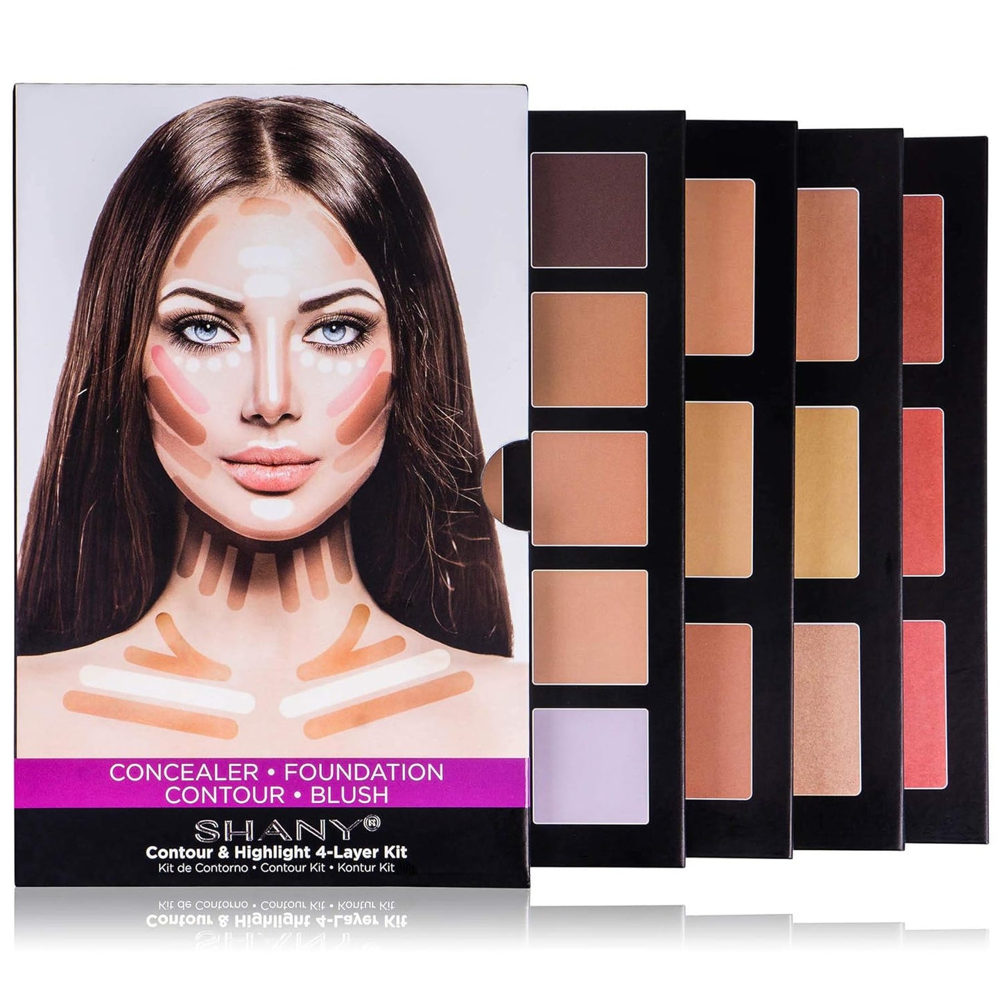 SHANY 4-Layer Contour and Highlight Makeup Kit - Set of Concealer Palette, Color Corrector, Makeup Foundation Palette, Contour Highlight Palette, and Blush Palettes