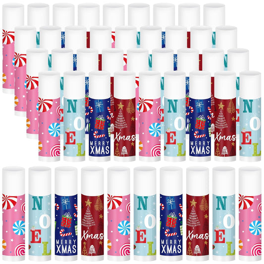 Sosation 80 Pcs Christmas Flavored Lip Balm Bulk Christmas Stocking Gift Set Holiday Celebrate Lip Balm Stick Beauty Care