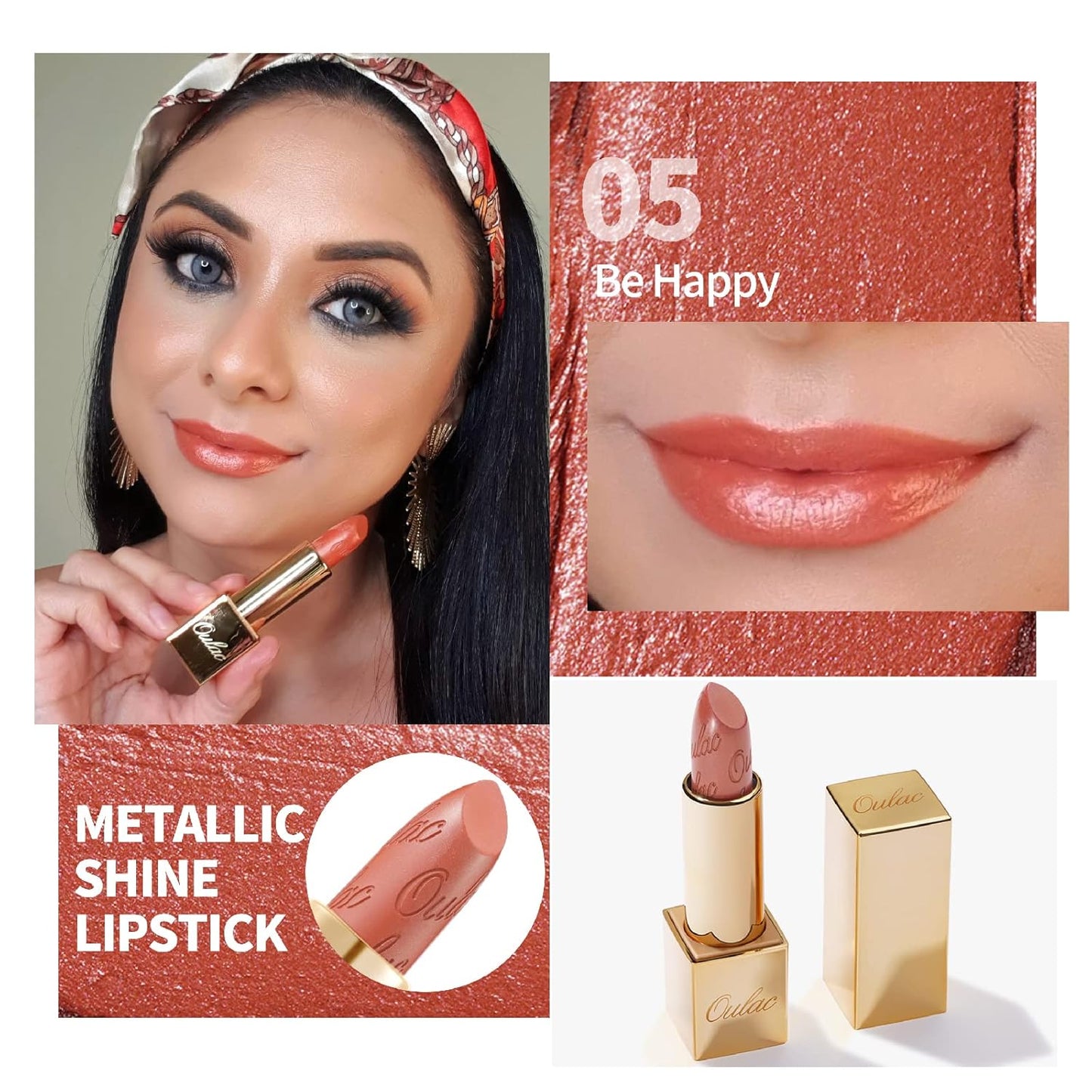 Oulac Orange Lipstick Set 2PCS - Metallic and Sheer Orange Lipstick, Vegan Hydrating Formula, 05+PG04