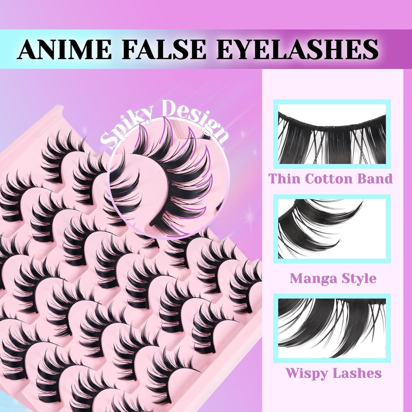 Losha Lashes Spiky Manga Lashes 14 Pairs Anime False Eyelashes 8D Wispy Eye Lashes Kit with Lash Glue and Lash Tweezers Natural Soft Fake Eyelashes (Cutes)