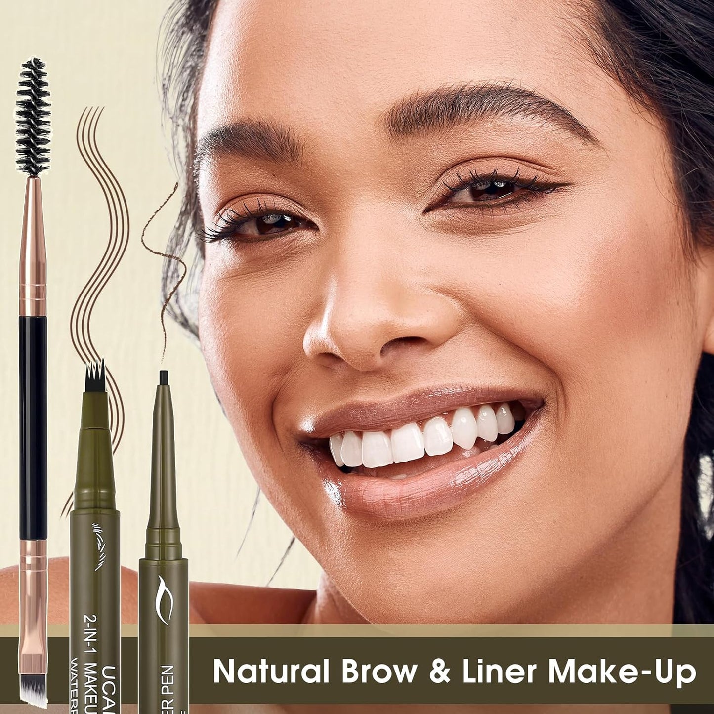 UCANBE Eyebrow Pencils for Women with Spoolie Brush, Dual-Ended Eyebrow Pen with 4-Fork-Tip & Gel Eyeliner, Microblading Brow Pen with Eyeliner Pencil + Brow Brush for Hair Like Brows, Dark Brown