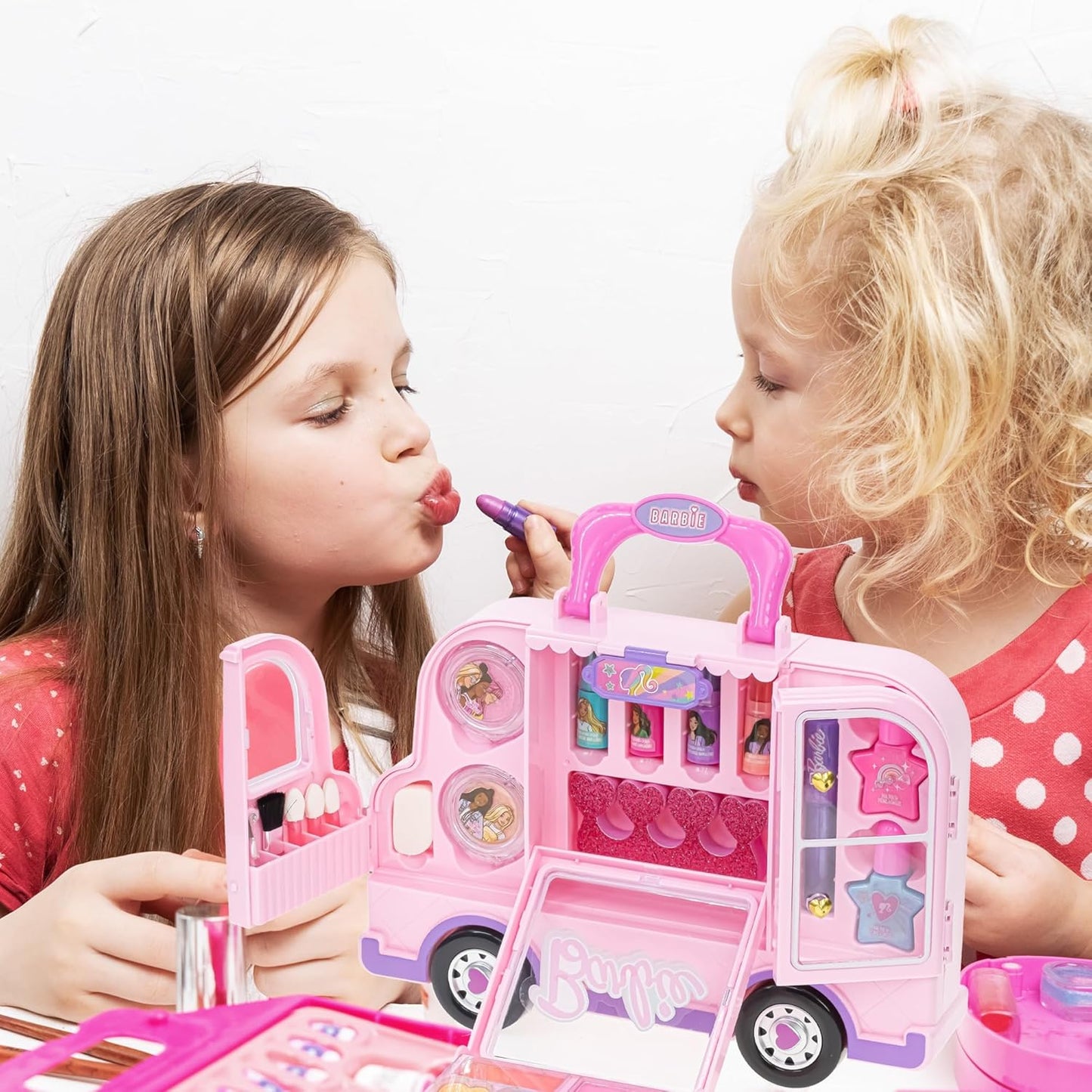 Barbie Car Makeup Kit for Girls, Real Washable Toy Makeup Set, Barbie Gift, Play Makeup and Pretend Play Toys Ages 6 7 8 9 10 11 12