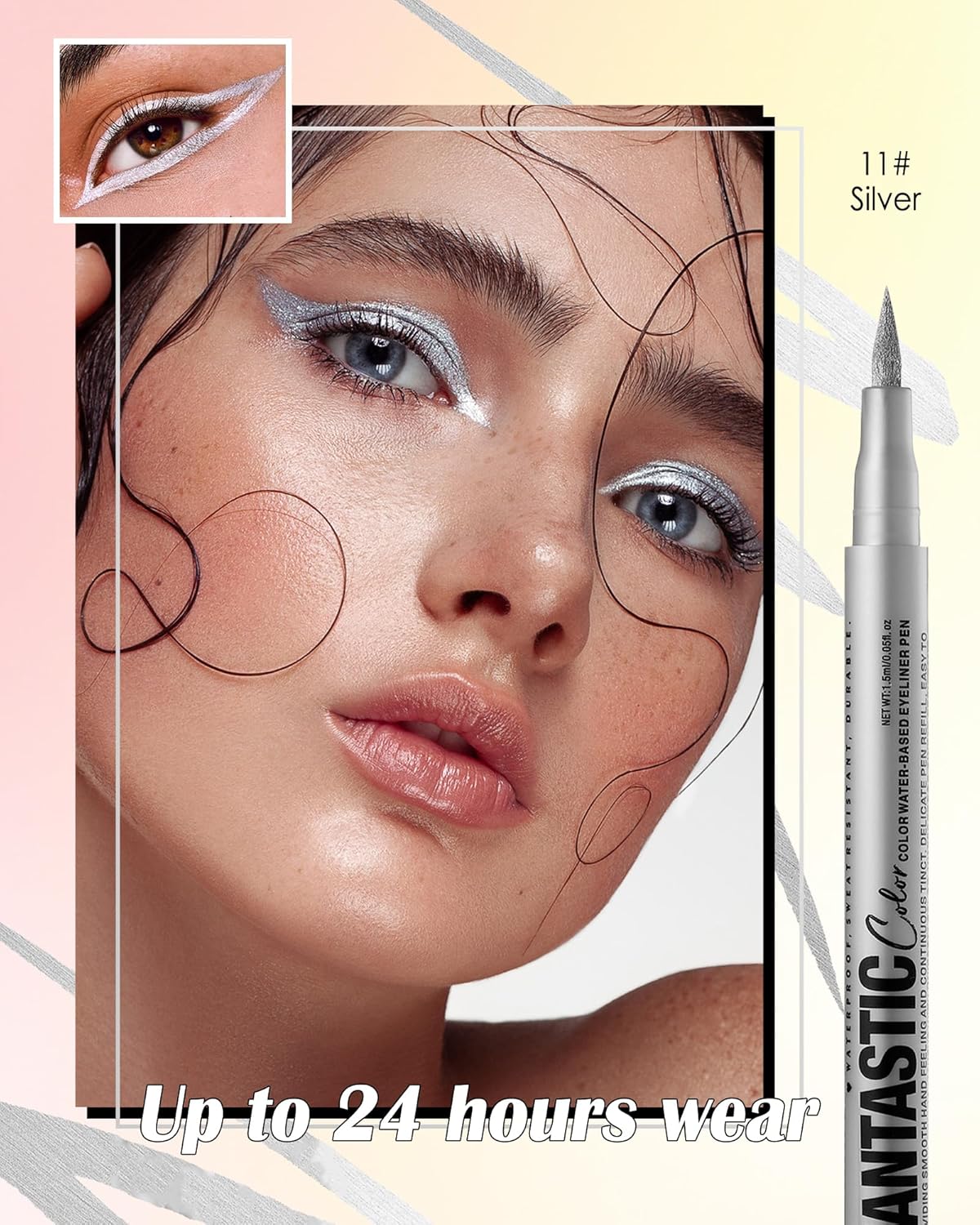 Silver Matte Liquid Eyeliner Pencil, Colorful High Pigmented Waterline Eye liner Waterproof Pen, Bright Colored Smudgeproof Long Lasting Eyeliner Pen Christmas Party Festival Makeup Gift for Women-11