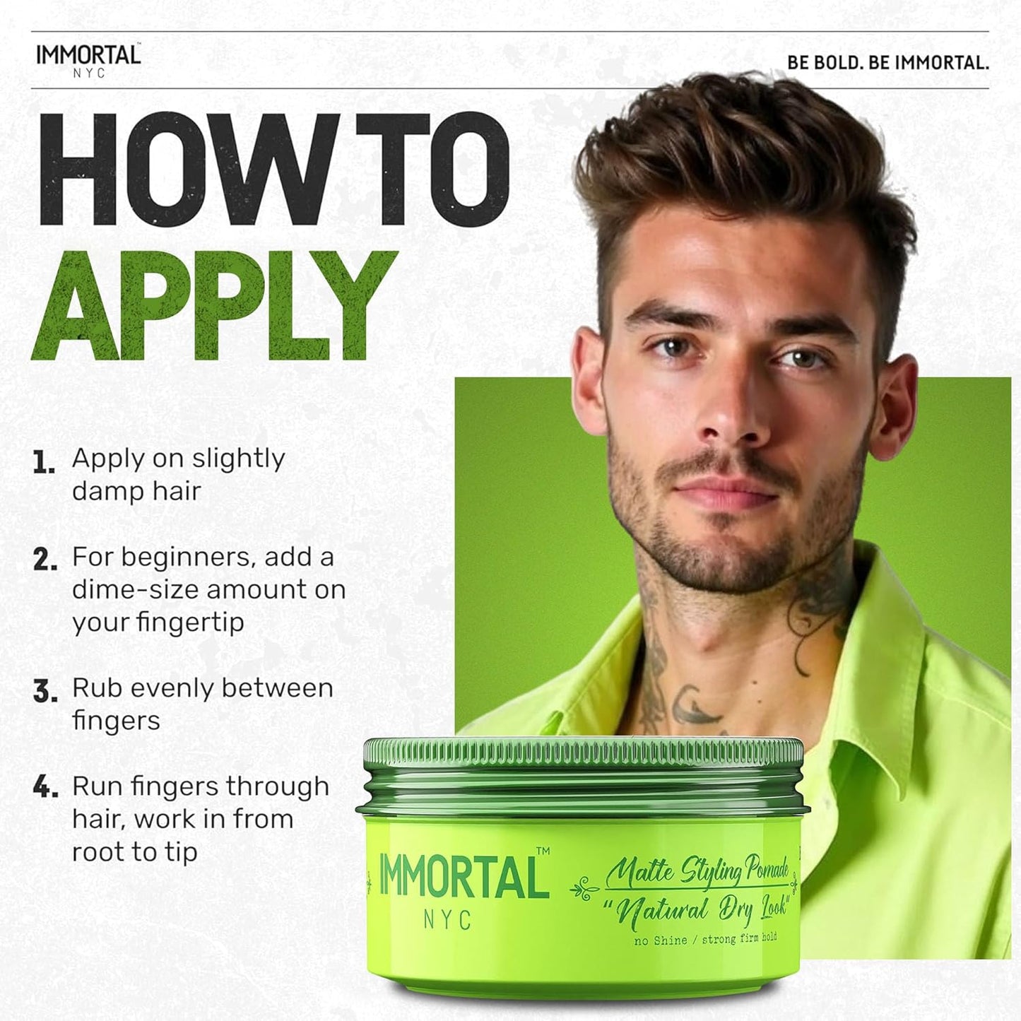 Immortal NYC Natural Dry Look Hair Wax - 8 out of 9 Holding Ability, Matte Finish - All Natural Water-Based Hair Wax for Men - No Residue, All Hair Types