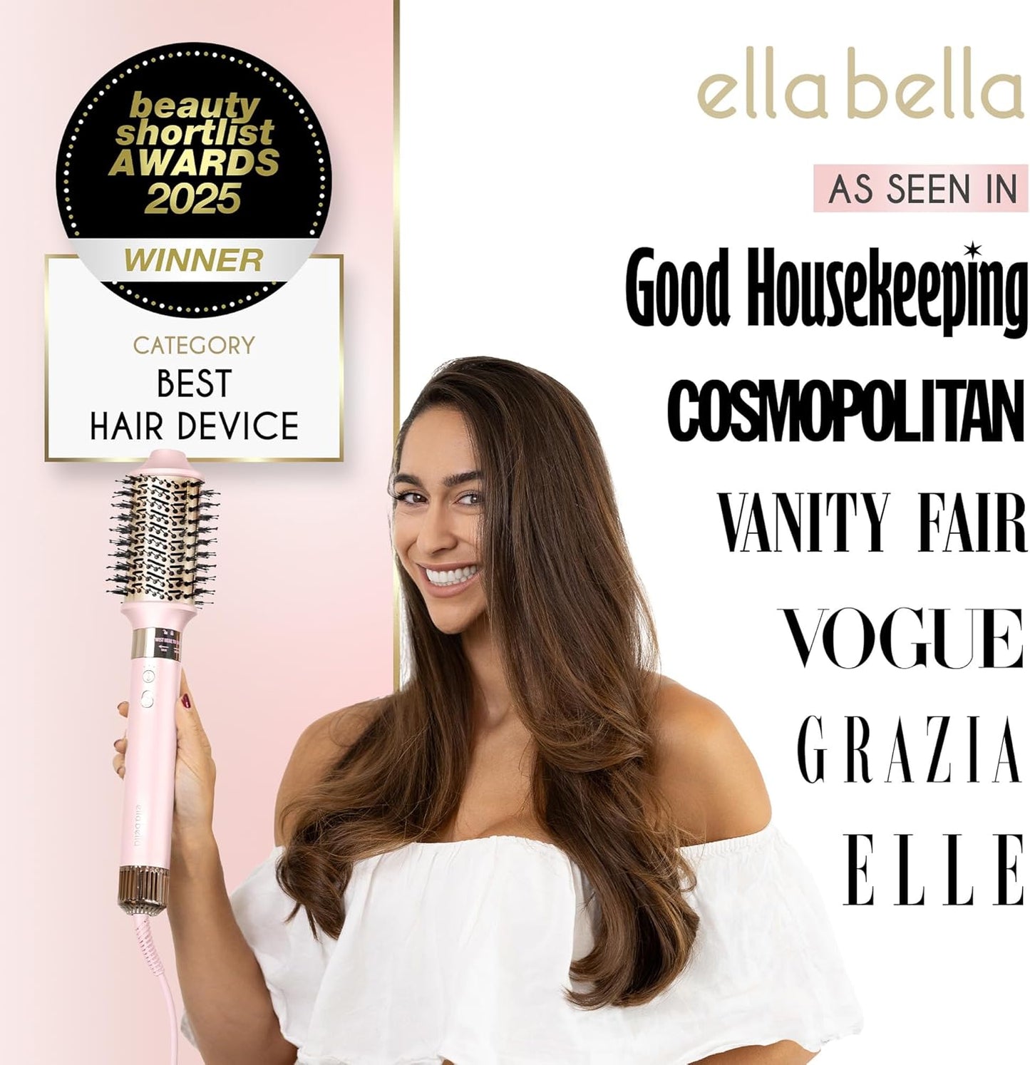 ELLA BELLA® 6 in 1 Professional Hot Air Styler • Powerful Hair Dryer & Straightener Set • Styling Without Heat Damage • Fast Drying Curling Volumizing Straightening • Protective Travel Case (Pink)