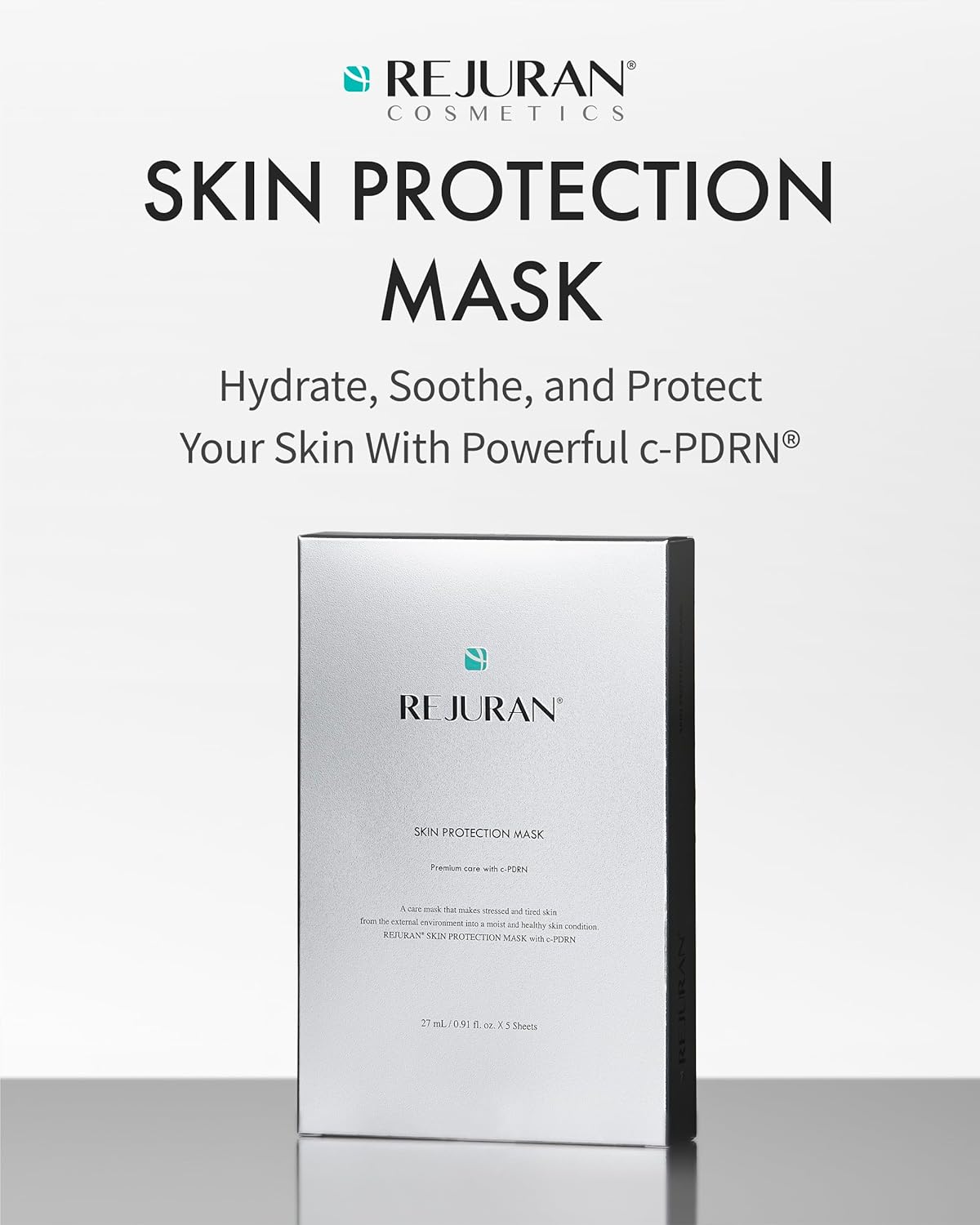 REJURAN® Skin Protection Mask, c-PDRN® – Hydrating and Soothing Facial Sheet Mask for Irritated, Stressed, Repairs & Restores Skin Barrier with Panthenol & Allantoin, Korean Skin Care. 5-Pack