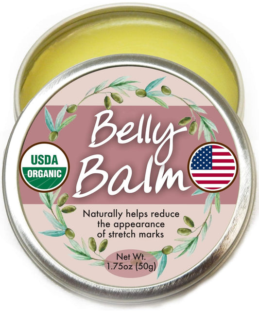 Organic Belly Balm - Natural, Made in USA, & USDA Certified Stretch Mark Cream to Moisturize, Protect, & Heal Skin Before & After Arrival