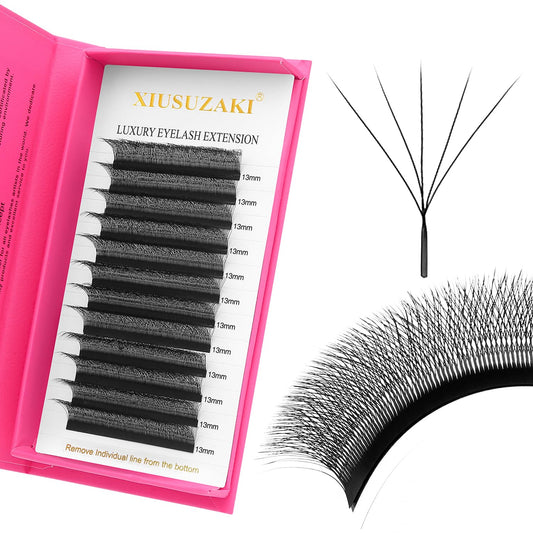 W Lash Extensions Supplies 6D Eyelash Extensions W Shape 0.07mm Thickness D Curl 9mm Premade Fans Easy Fan Lashes Volume Matte Black 12 Rows Crisscross Eye Lashes(W-6D-0.07-D,9mm)