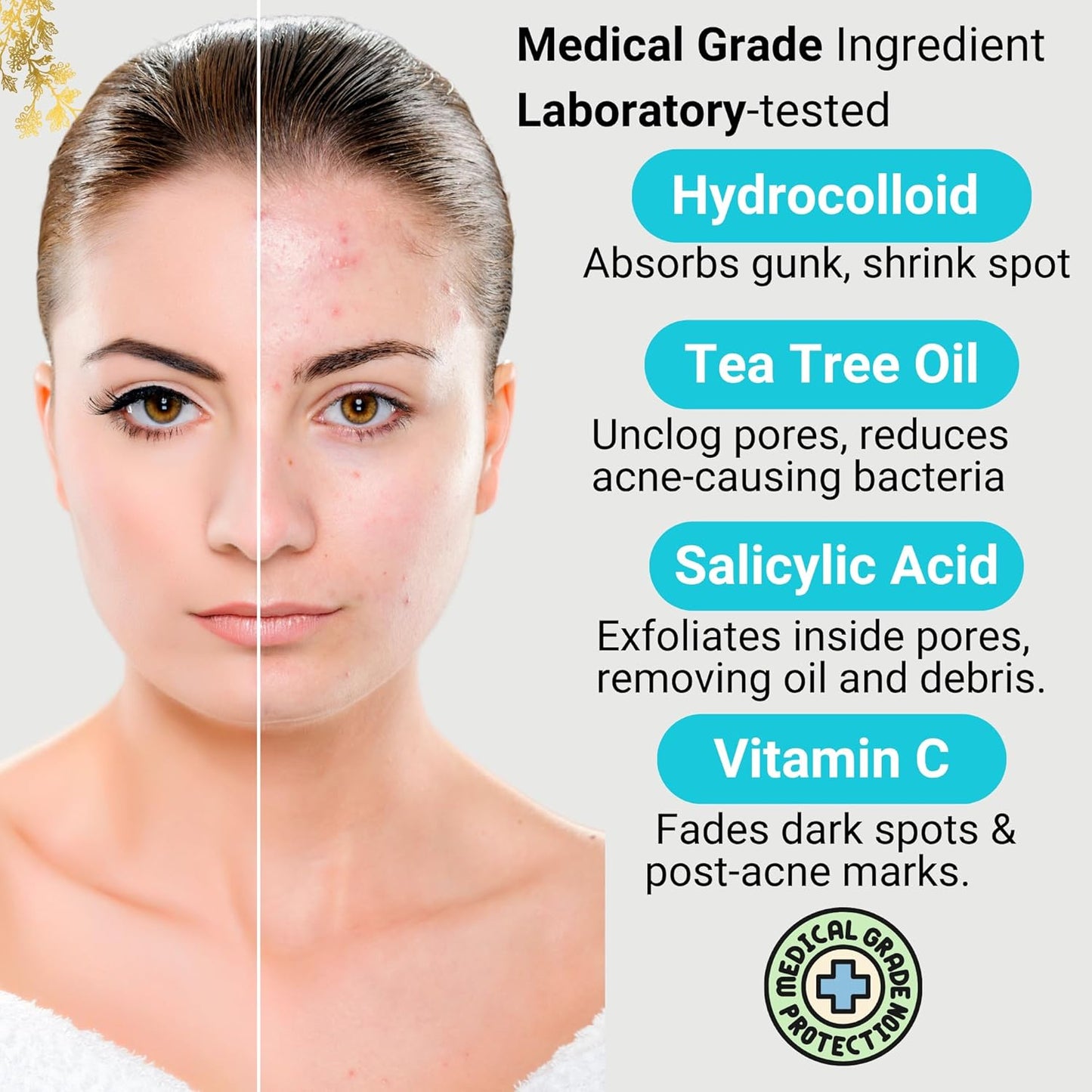 Miracle Patch - Invisible Pimple Patches for Face & Body,Fast-Acting Zit Stickers, Hydrocolloid Acne Treatment with Tea Tree Oil & Salicylic Acid–Waterproof, Hypoallergenic. 96 Counts 3 Sizes