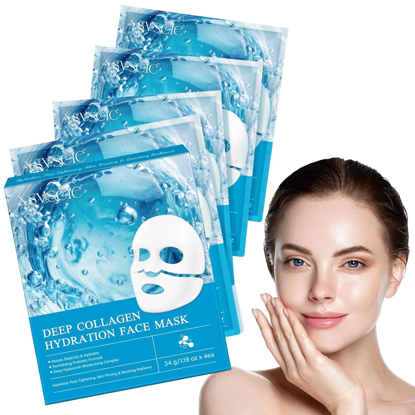 Collagen Face Mask, Deep Collagen Anti Wrinkle Lifting Mask Hydrogel Masks with Low Molecular Sheet Mask Overnight Hydrating Face Mask for Firming,Elasticity, Moisturizing for All Skin Types