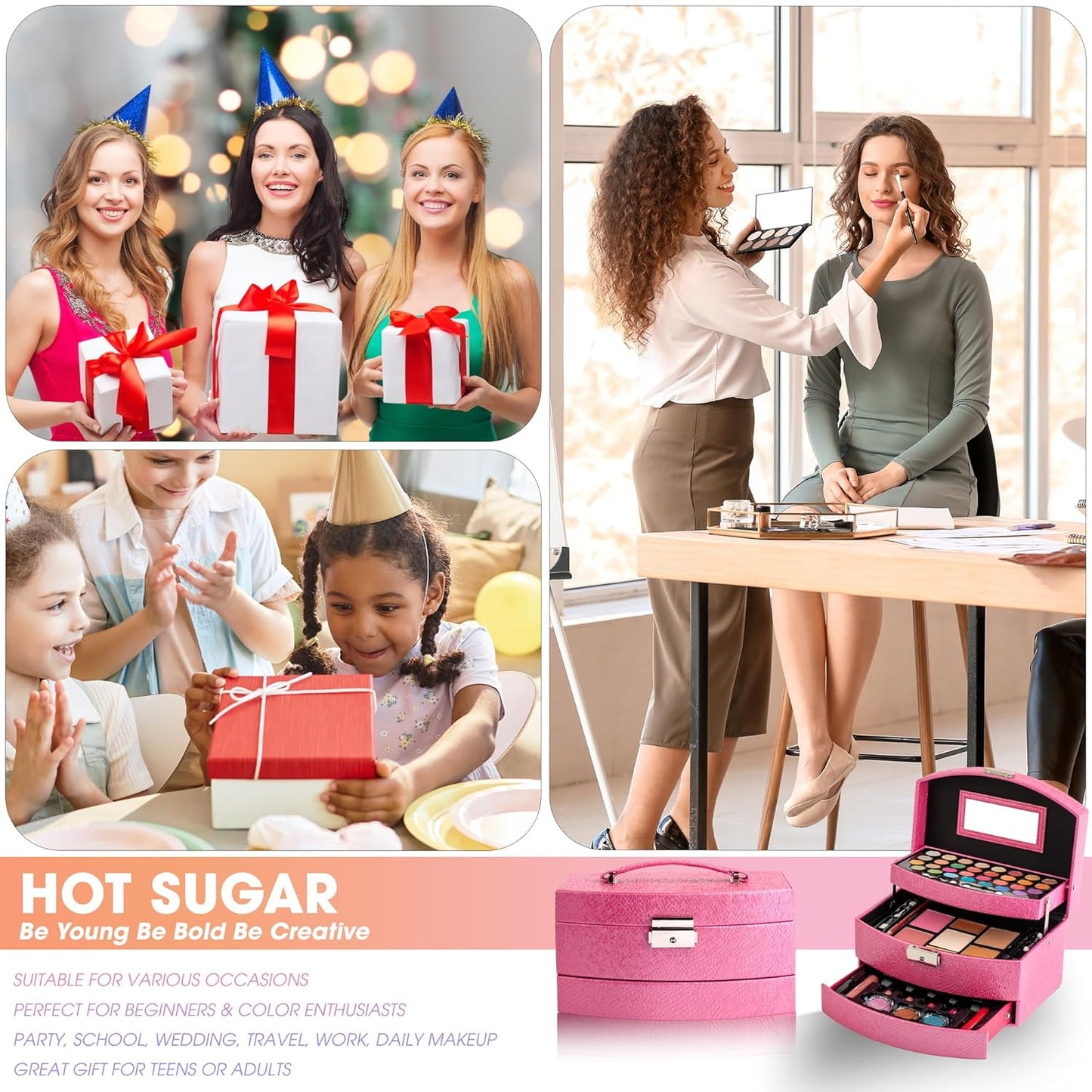 Hot Sugar Girls Makeup Kit for Birthday Gift, All in One Beginner Makeup Kit for Women Full Kit, Christmas Makeup Set for Teens 10 12 13 16 Includes Real Cosmetics and Makeup Tools (Red)