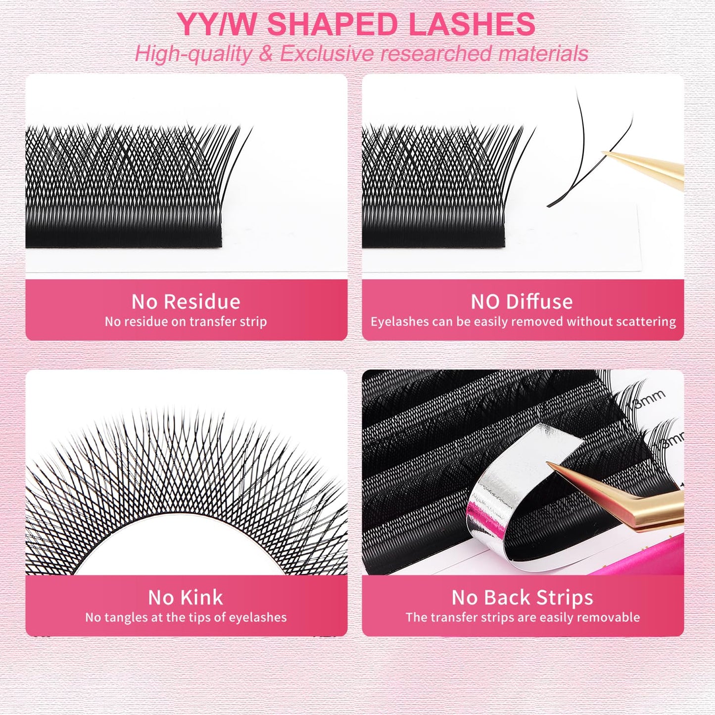 YY Lash Extensions Supplies Y Eyelash Extensions 0.05mm Thickness D Curl 9mm Premade Fans 4D Russian Volume Matte Black 12 Rows Crisscross Eye Lashes(YY-0.05-D,9mm)