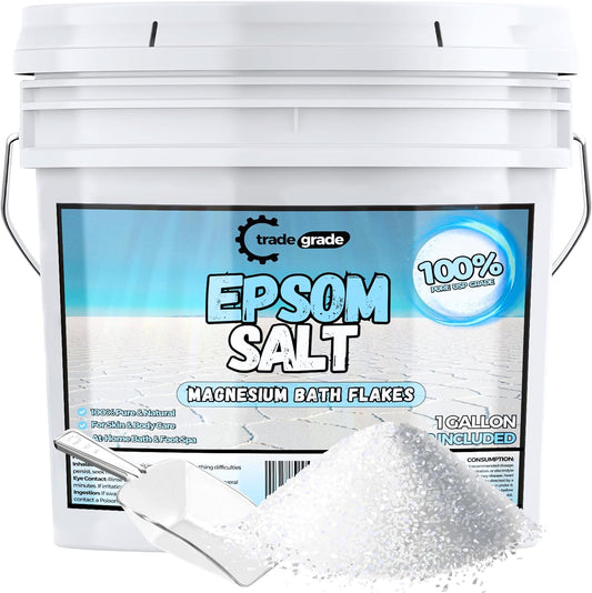 TradeGrade Epsom Salt – Pure Magnesium Sulfate for Soaking & Relaxation – Muscle Recovery, Wellness & Stress Relief – Includes Bucket with Scoop (1 Gallon)