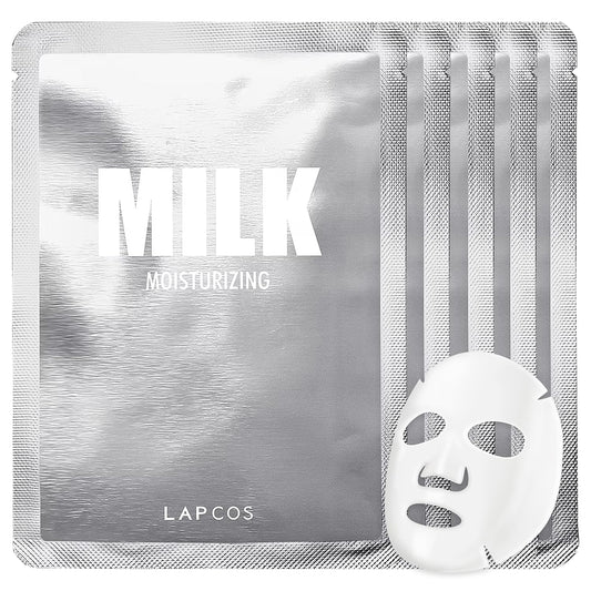 LAPCOS Milk Sheet Mask, Moisturizing Daily Face Mask to Replenish and Restore Dry Skin, Korean Beauty Favorite, 5-Pack