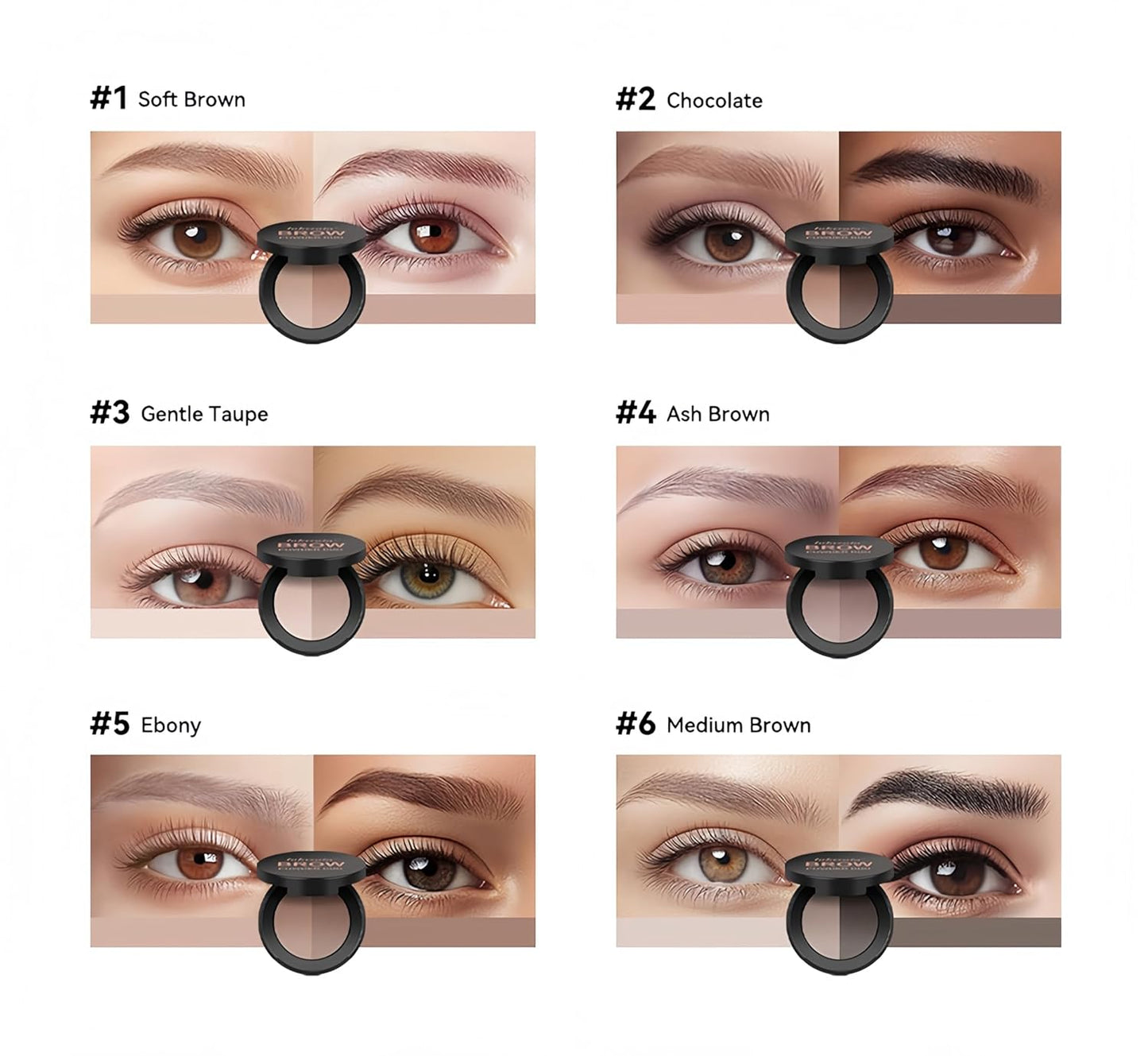 MAEPEOR Brow Powder Duo 6 Colors Natural Smooth Eyebrow Powder Professional Brow Contour Palette for Filler Defined & Sculpt (06 Medium Brown)