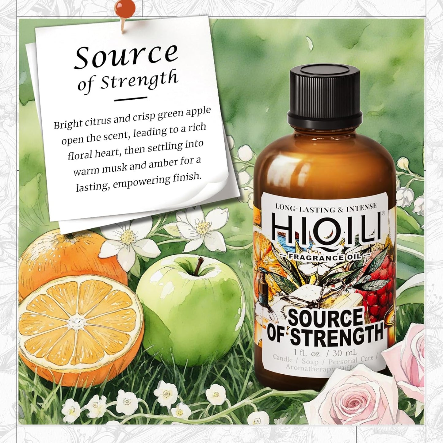 HIQILI Source of Strength Fragrance Oil for Diffuser, DIY Perfume, Candle, Soap Making, Long Lasting Crisp & Refreshing Scents - 1 Fl Oz