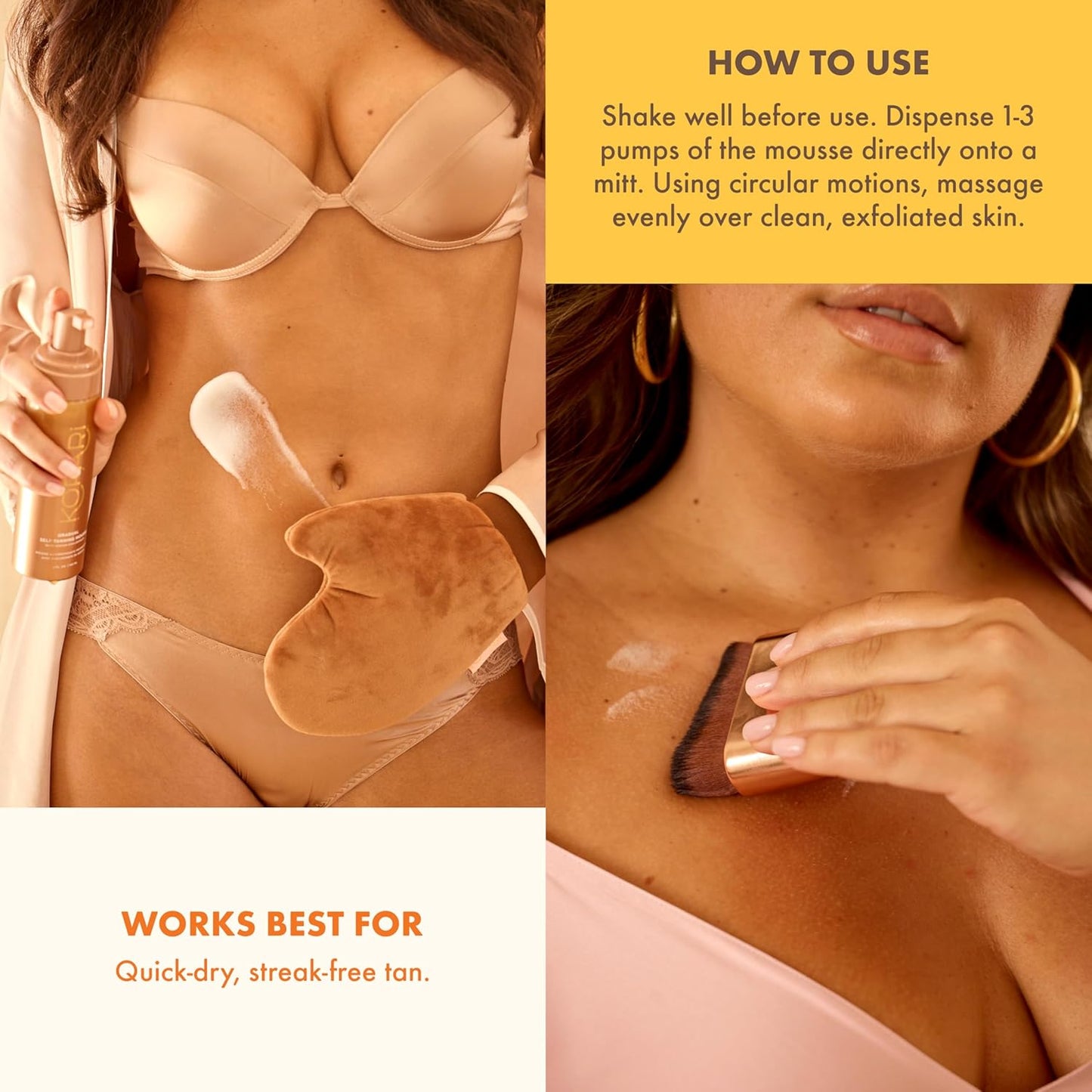 Kopari Gradual Self-Tanning Mousse Infused with Hyaluronic Acid, Even Application, Long-Lasting Natural Color, Smooth Streak-Free Results