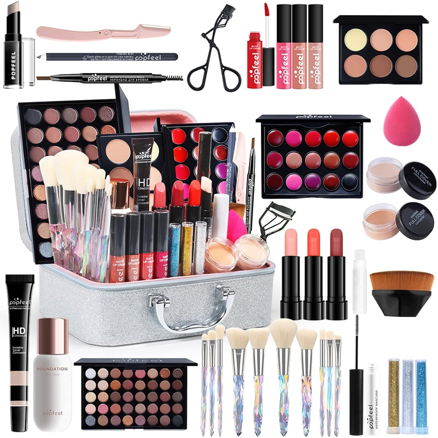 All-in-One Makeup Gift Set Carry All Makeup Kit Women Full Kit With Makeup Bag Lipgloss Lipstick Concealer Blush Foundation Face Powder Eyeshadow Palette Cosmetic Palette #6
