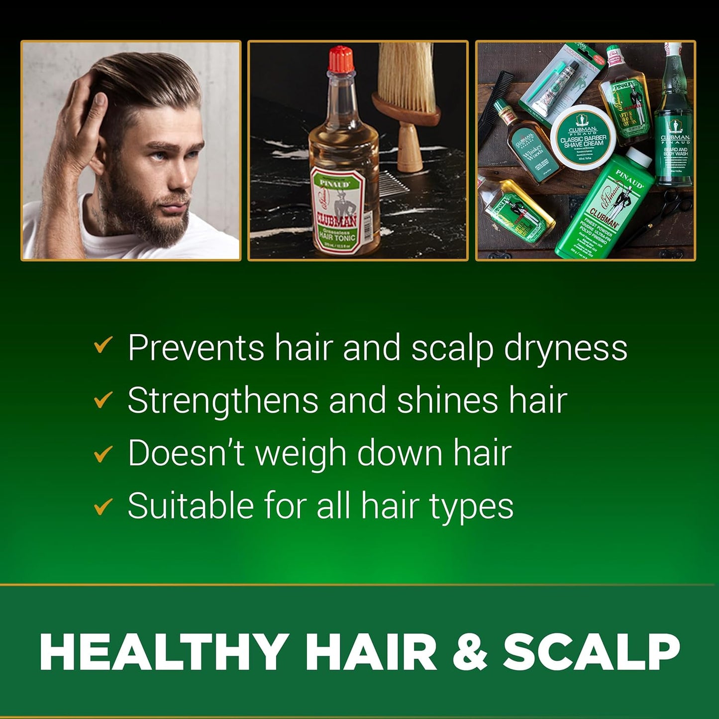 Clubman Pinaud Hair Tonic for Men – Classic Greaseless Hair Tonic for Hair Growth, Strengthening Scalp Treatment, 12.5 fl oz