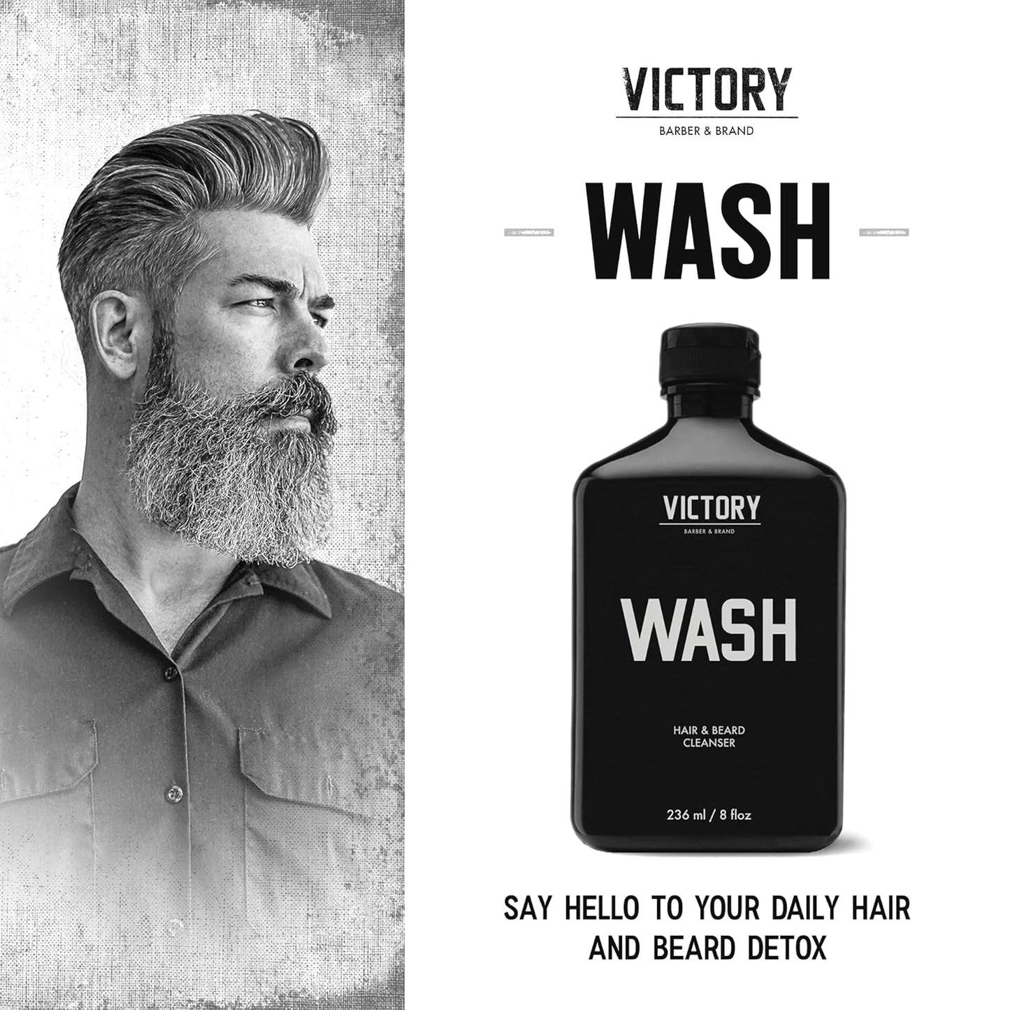 Victory Barber & Brand Beard Wash - Made in USA, Men's All-in-One Shampoo and Conditioner, Hydrating, Smoothening, Softening, 8.4 Fl Oz