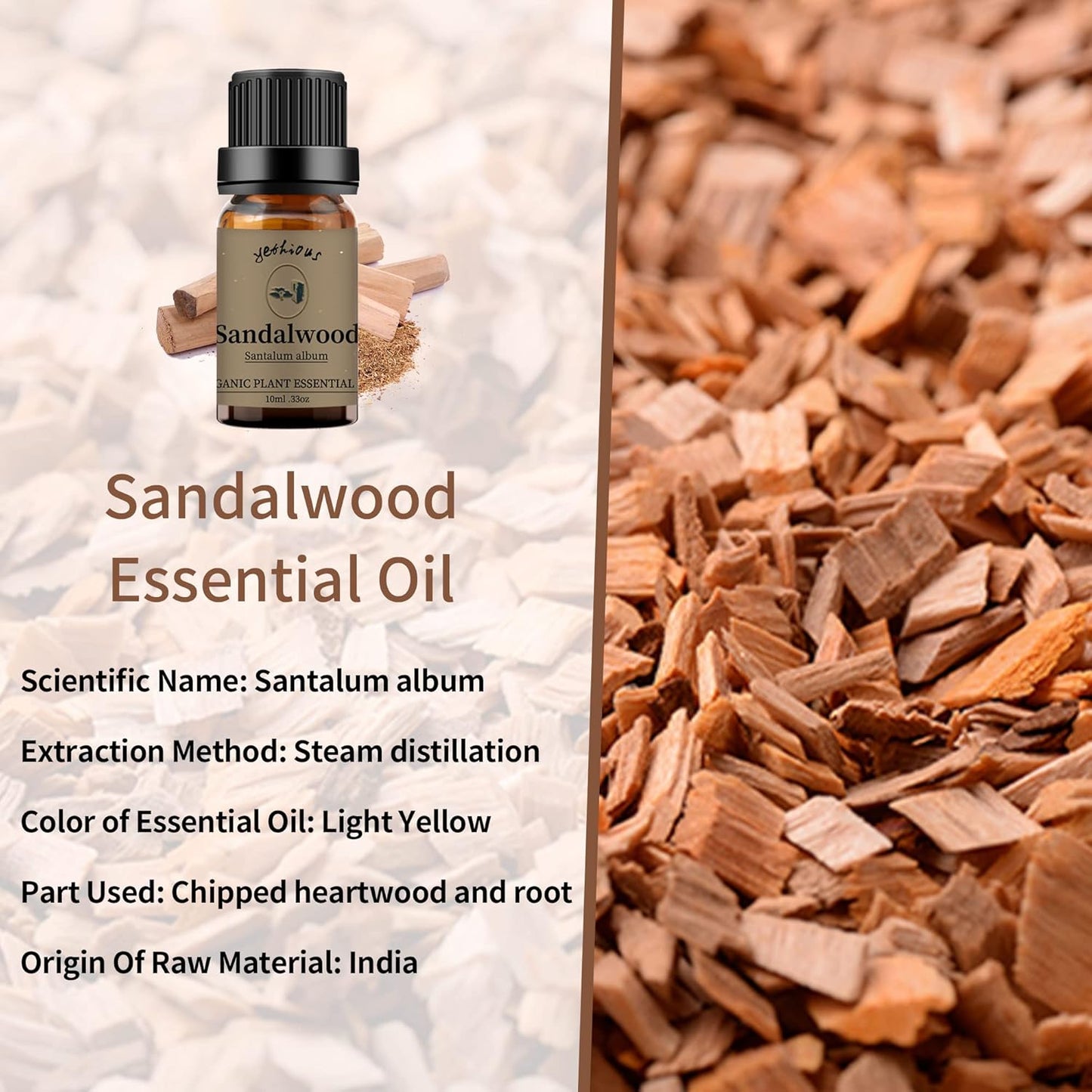 yethious Sandalwood Lavender Essential Oil Set 2 Pack 100% Pure Organic Sandalwood Essential Oil Undiluted Lavender Aromatherapy Oils for Diffuser, Perfume, Soap, Candle Making 2 x 10ML