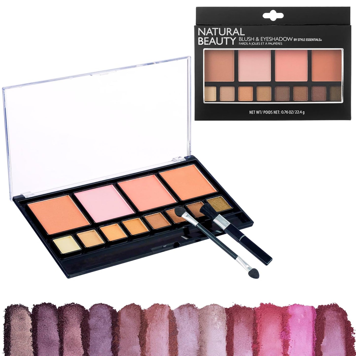 Women's Cosmetics NATURAL BEAUTY Blush and Eyeshadow Palette - 12 Shades Shimmer and Matte Finishes