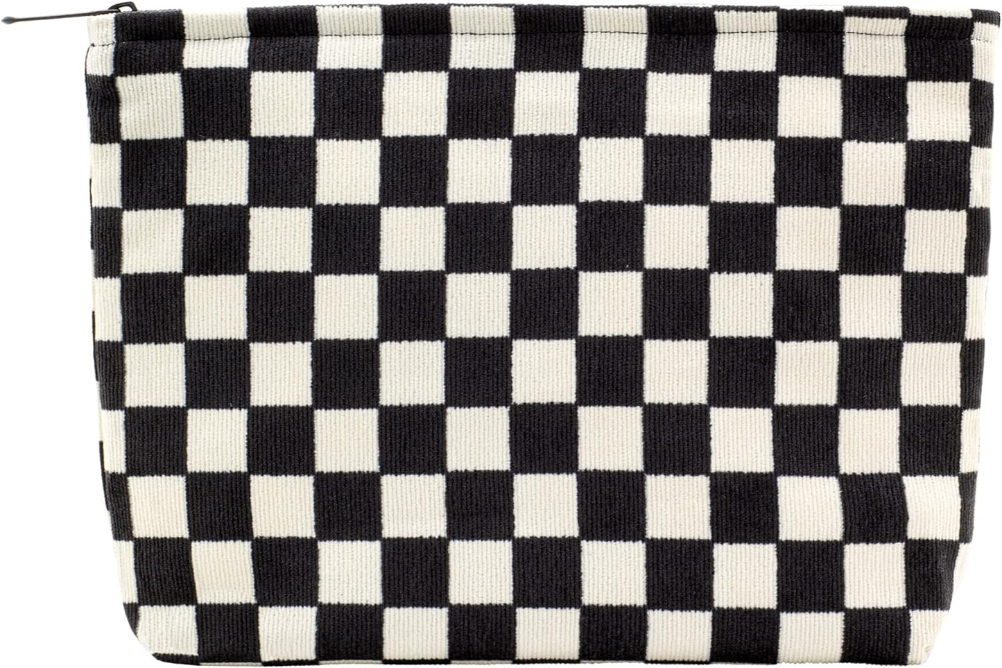 PAZIMIIK Makeup Bag Large Zipper Corduroy Make Up Pouch for Purse Travel Canvas Cosmetic Organizer for Women Brush Storage,Checkered Black