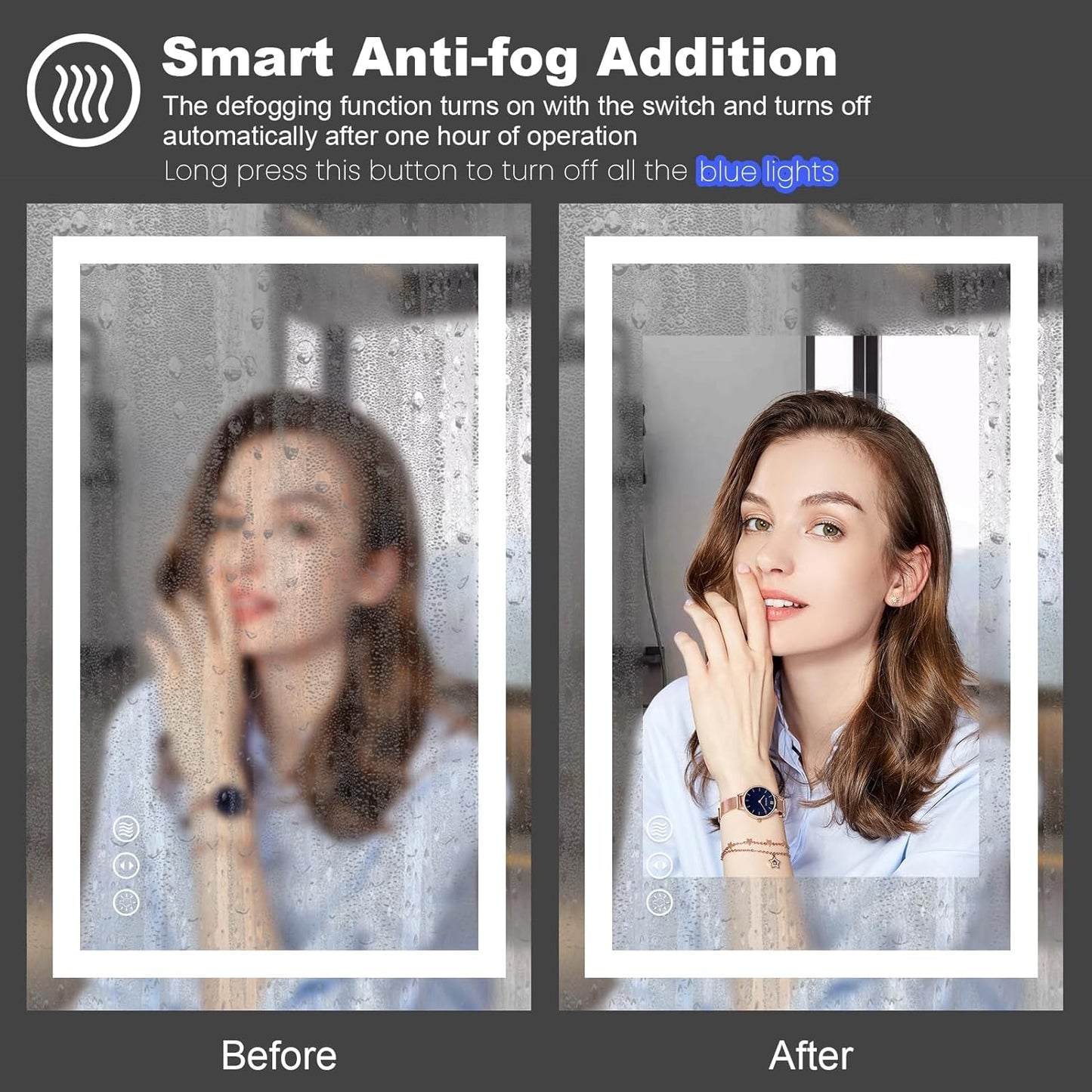 Amorho LED Bathroom Mirror 38'' X38'' with Front and Backlit, Stepless Dimmable Wall Mirrors with Anti-Fog, Shatter-Proof, Memory, 3 Colors, Double LED Vanity Mirror