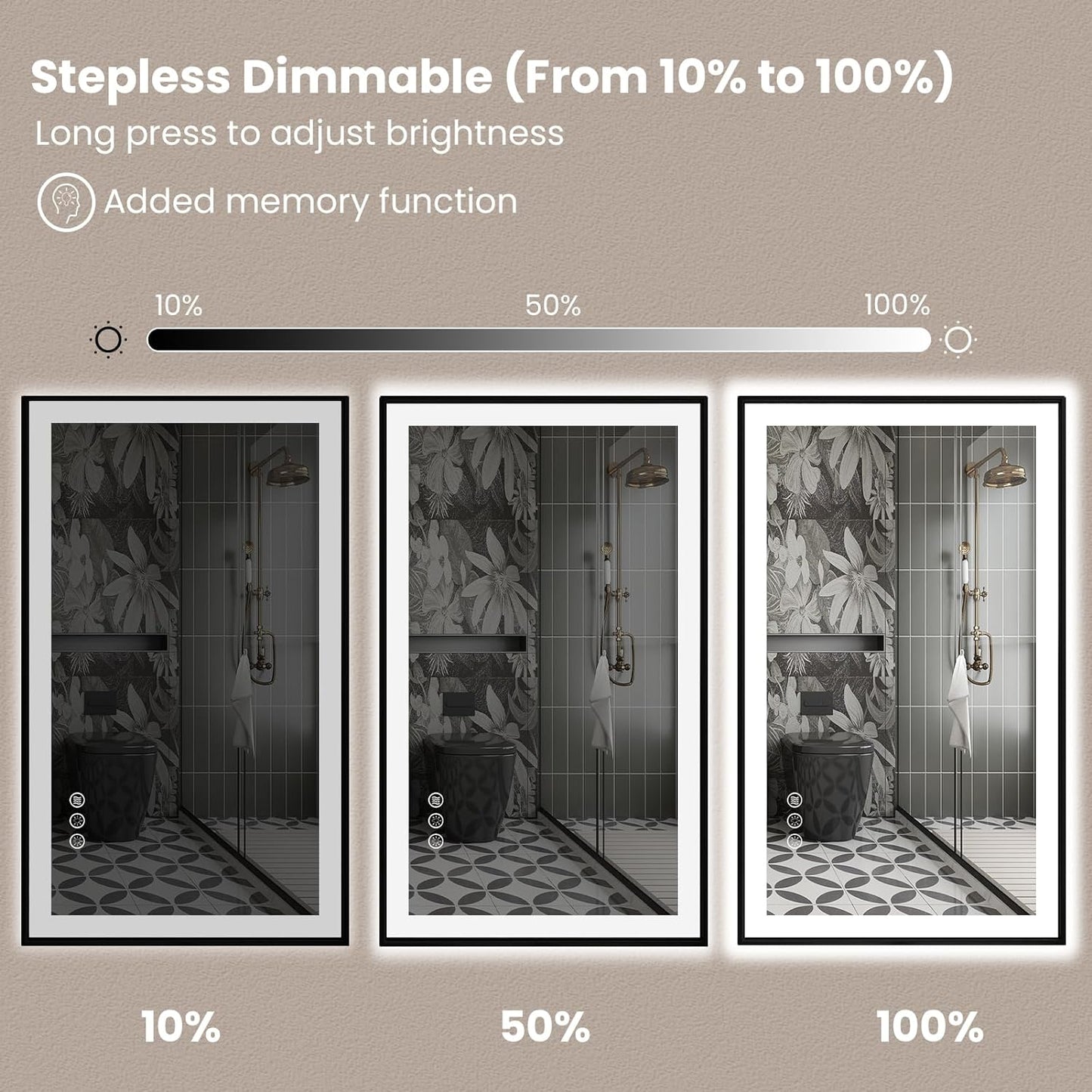 Amorho 36"x 36" LED Bathroom Mirror with Black Frame, Front Light and Backlit(Controlled Separately), Stepless Dimmable, Anti-Fog, Shatter-Proof, 3 Colors, Memory