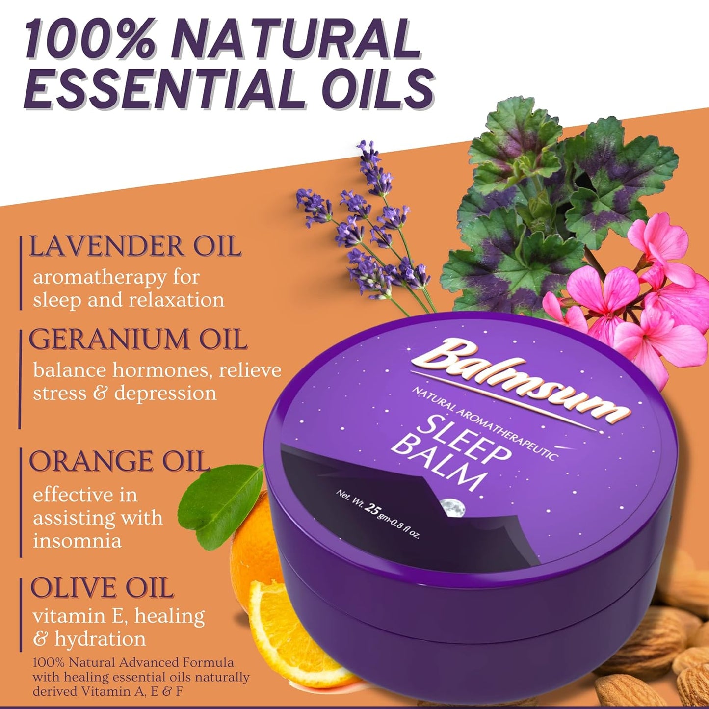 Natural Sleep Balm 100% Natural Scented Relaxing Balm for Children and Adults, Calming Night Balm, Organic Sleep Balm-25gm-