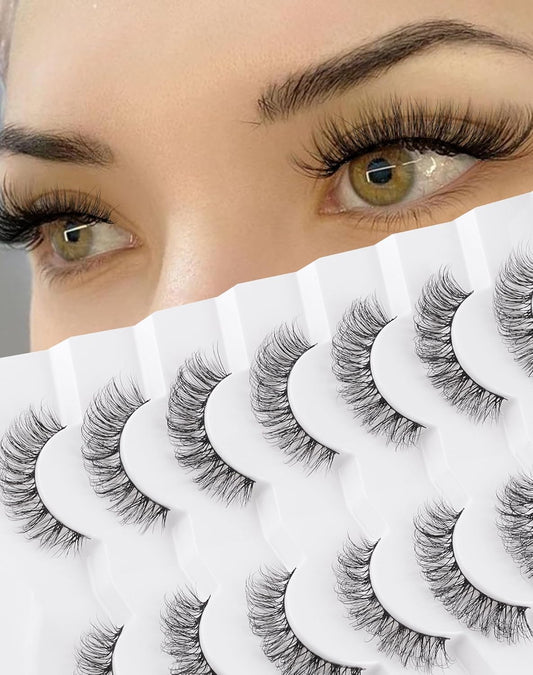 Short Eyelashes Natural Look Wispy Mink Lashes Thick False Eyelashes Small Eye Lashes Pack Fluffy Strip Lashes 7 Pairs