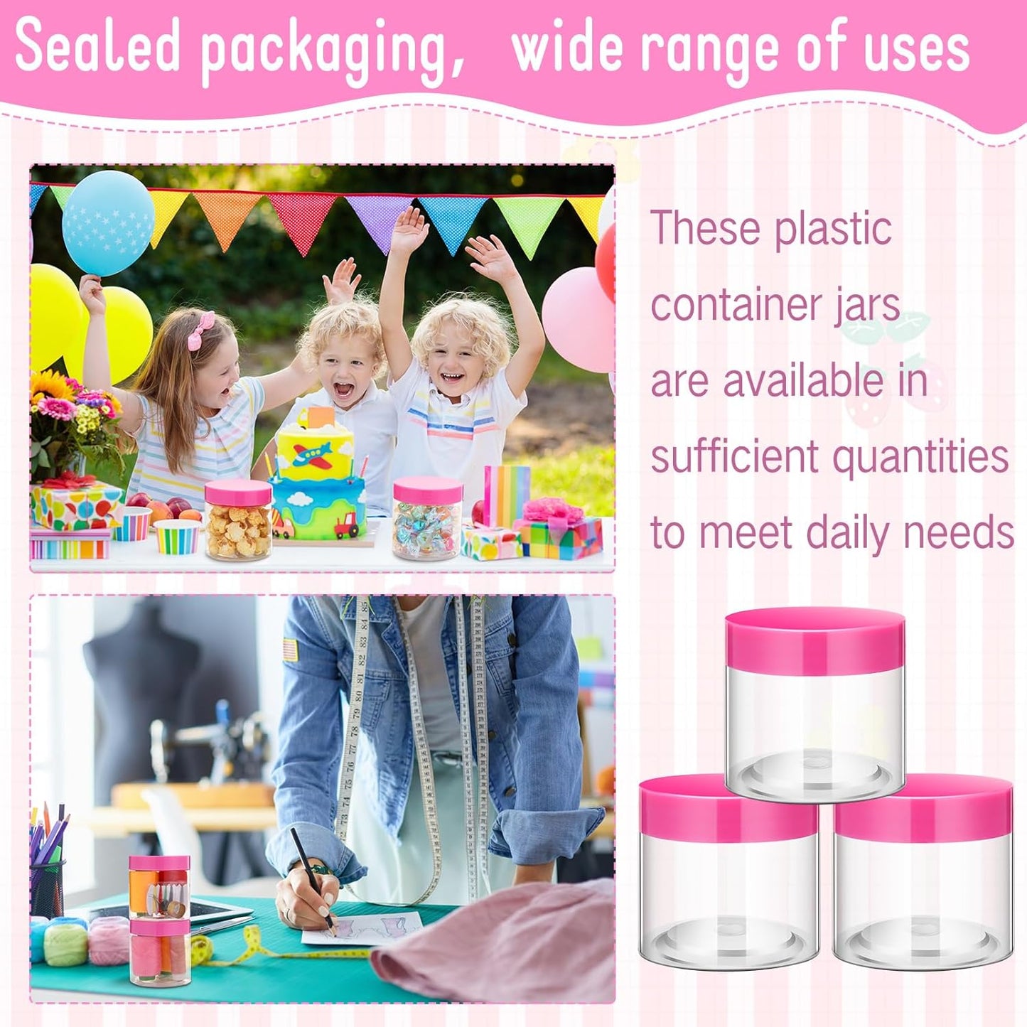 Patelai 4 Pieces Round Wide-mouth Leak Proof Plastic Container Jars with Lids for Travel Storage Makeup Beauty Products Face Creams Oils Salves Ointments DIY Making(8 Ounce,Pink)