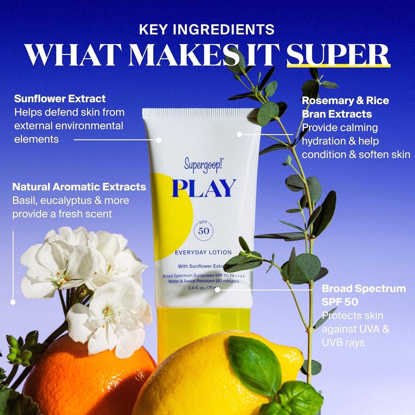 Supergoop! PLAY Everyday Lotion SPF 50 - Broad Spectrum Body & Face Sunscreen - Great for Active Days - Fast Absorbing, Water & Sweat Resistant - 5.5 fl oz - 2 Pack