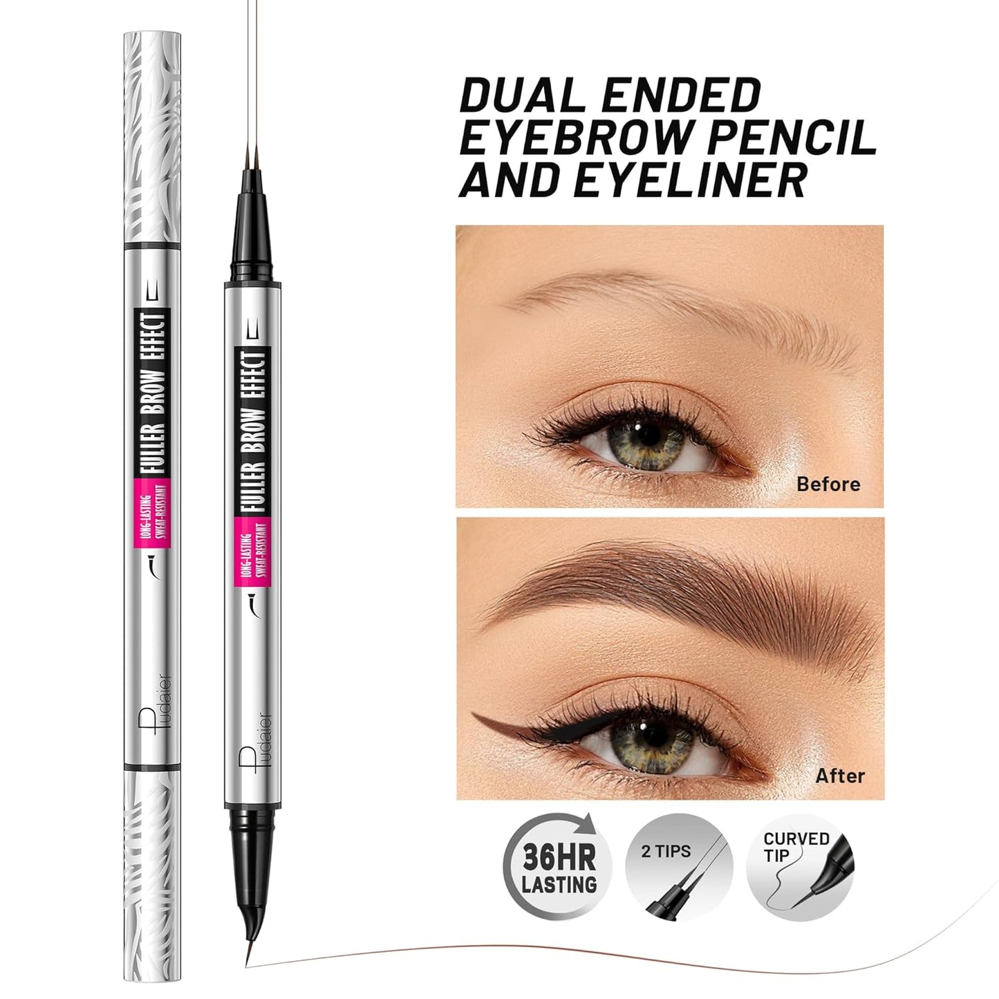 2 Pack 2 Fine Tip Eyebrow Pen, Waterproof Filling Faux Brow Makeup Pencils for Women with Precise Curved Brush-Tip to Fast Create Natural Hair-Like Brows, Last All-Day (Chocolate)