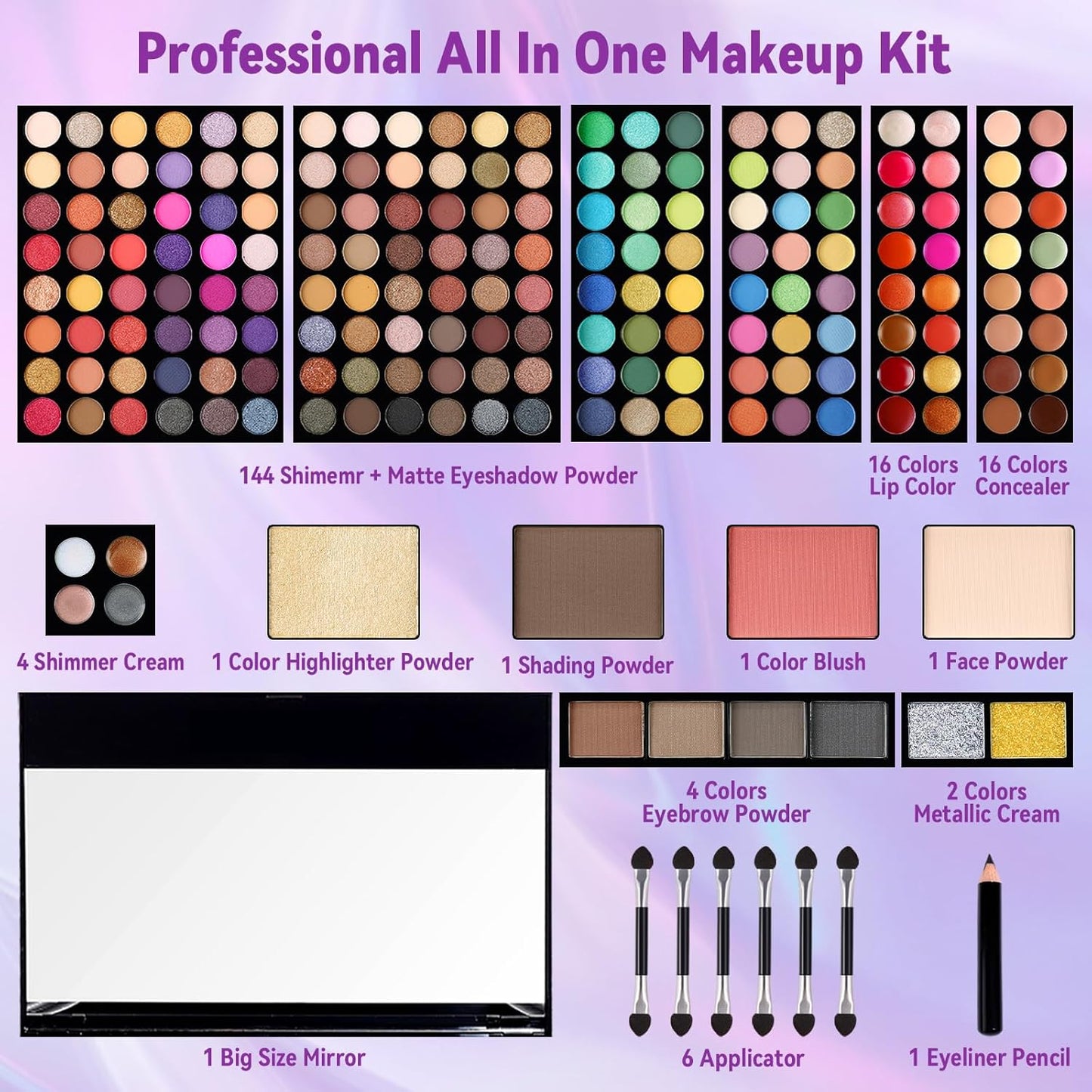 Women Makeup Sets Full Kits - 190 Colors Cosmetic Make Up Gifts Combination with Eyeshadow Facial Blusher Eyebrow Powder Face Concealer Powder Eyeliner Pencil Lip Colors with Full Size Mirror All-in-One Makeup Palette Kit (SET B)