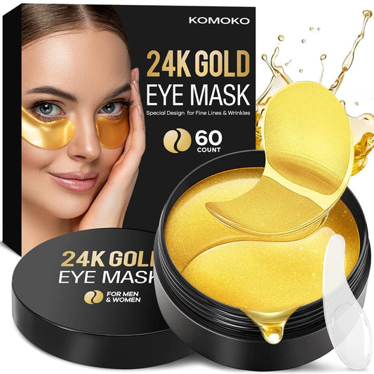 Komoko 25-Pairs 24K Gold Under Eye Patches, Skin Care, Golden Under Eye Mask Anti-Aging Collagen & Amino Acid, Eye Mask for Removing Dark Circles, Puffiness and Wrinkles, Refresh Your Under Eye Skin