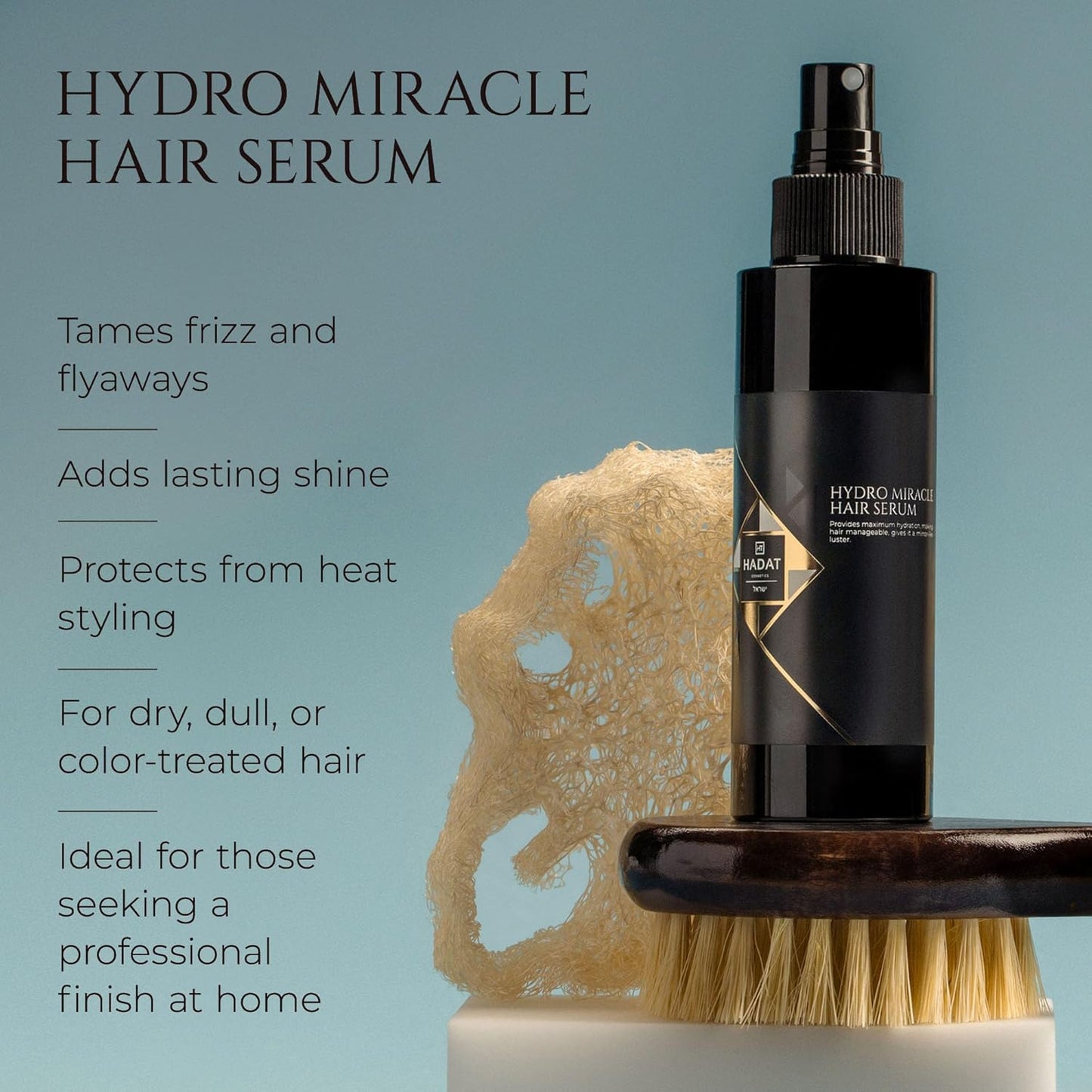 HADAT Hydro Miracle Hair Serum – Heat Protectant for Frizz Control, Shine & Detangling – Made in Israel – Sulfate & Paraben Free – For All Hair Types – 3.70 fl oz