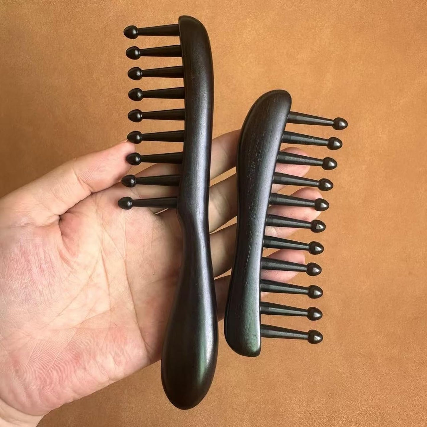 Nine Teeth Meridian Massage Comb - Scalp Massage Comb Gua Sha Ebony Wood Head Massager for Hair Growth, Hair Massage Wooden Gift for Women (Nine teeth, 7.9” x 1.8”)