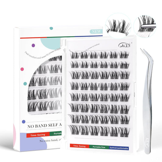 GAQQI Self Adhesive Eyelashes Clusters, No Glue Lash Clusters 10-16mm Dense & Volume Spiky Cluster Lashes, No Band Press On Lashes, More Comfortable & Stronger Hold (Twin）