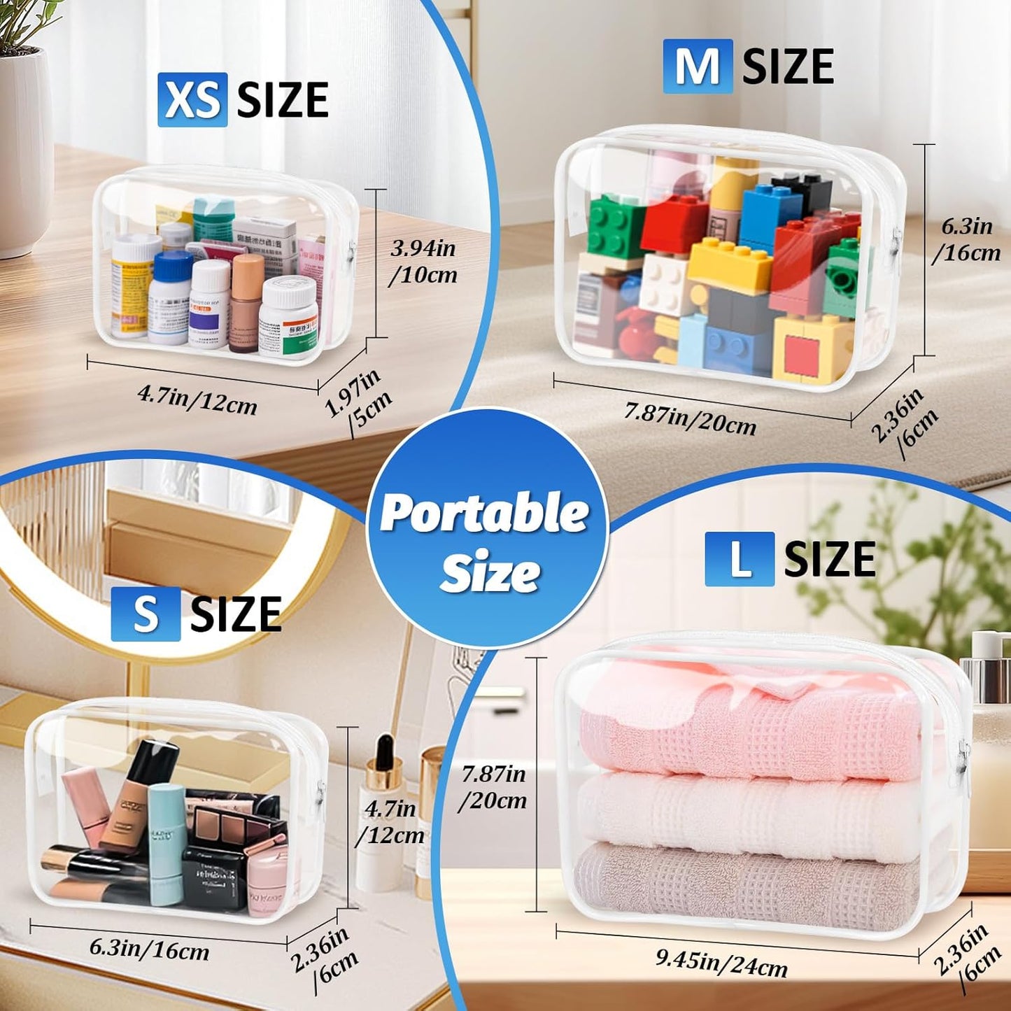 Clear Makeup Bags Plastic Cosmetic Bag TAS Toiletry Bag for Travelling PVC Clear Pouch Organizer Bag for Women (4, white, Multisize)