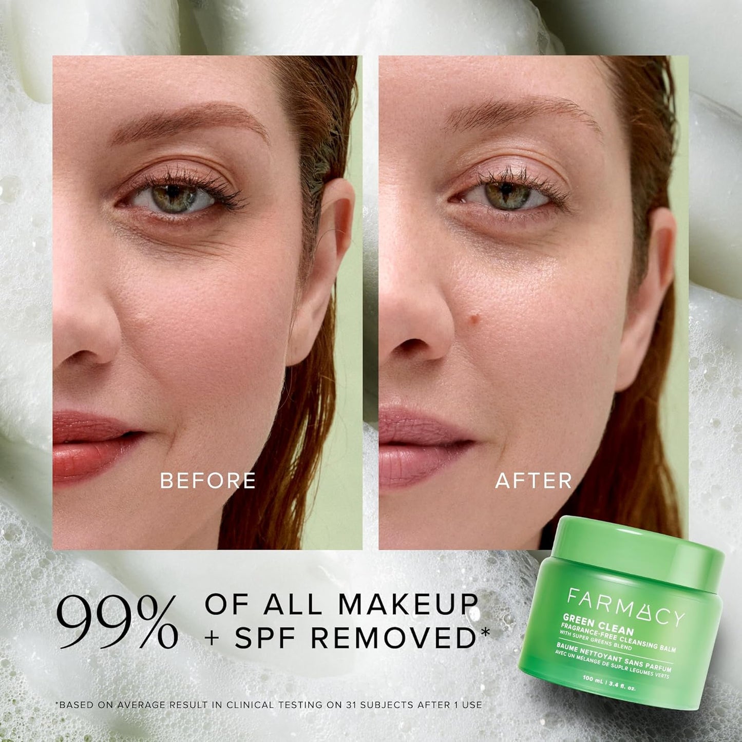 Farmacy Makeup Remover Cleansing Balm - Green Clean Waterproof Makeup Remover + Oil Based Cleanser - Newly Formulated Double Cleanser with Plant Based Waxes + Upcycled Moringa (200ml)