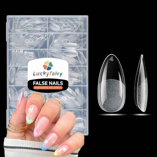 Almond Gel Nail Tips: 360pcs Pre-Shaped Medium Nail Tips Almond Shape Acrylic Fake Nails Half Matte Full Cover Press On Nails for Extension Home DIY Salon 12 Sizes