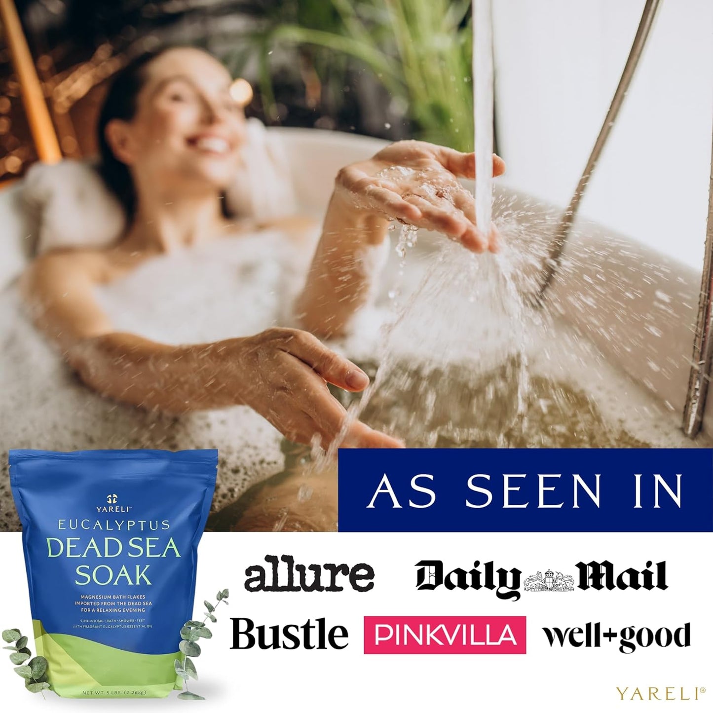 Magnesium Flakes, 5lb Eucalyptus, Dead Sea Bath and Foot Soak, Alternative to Epsom Salt with Over 250,000mg of Magnesium Chloride Per Bag