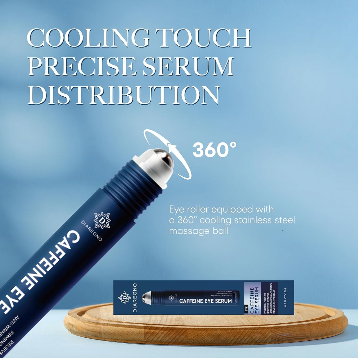 Caffeine eye cream for dark circles: Under eye serum for puffiness – with cooling roller for wrinkles