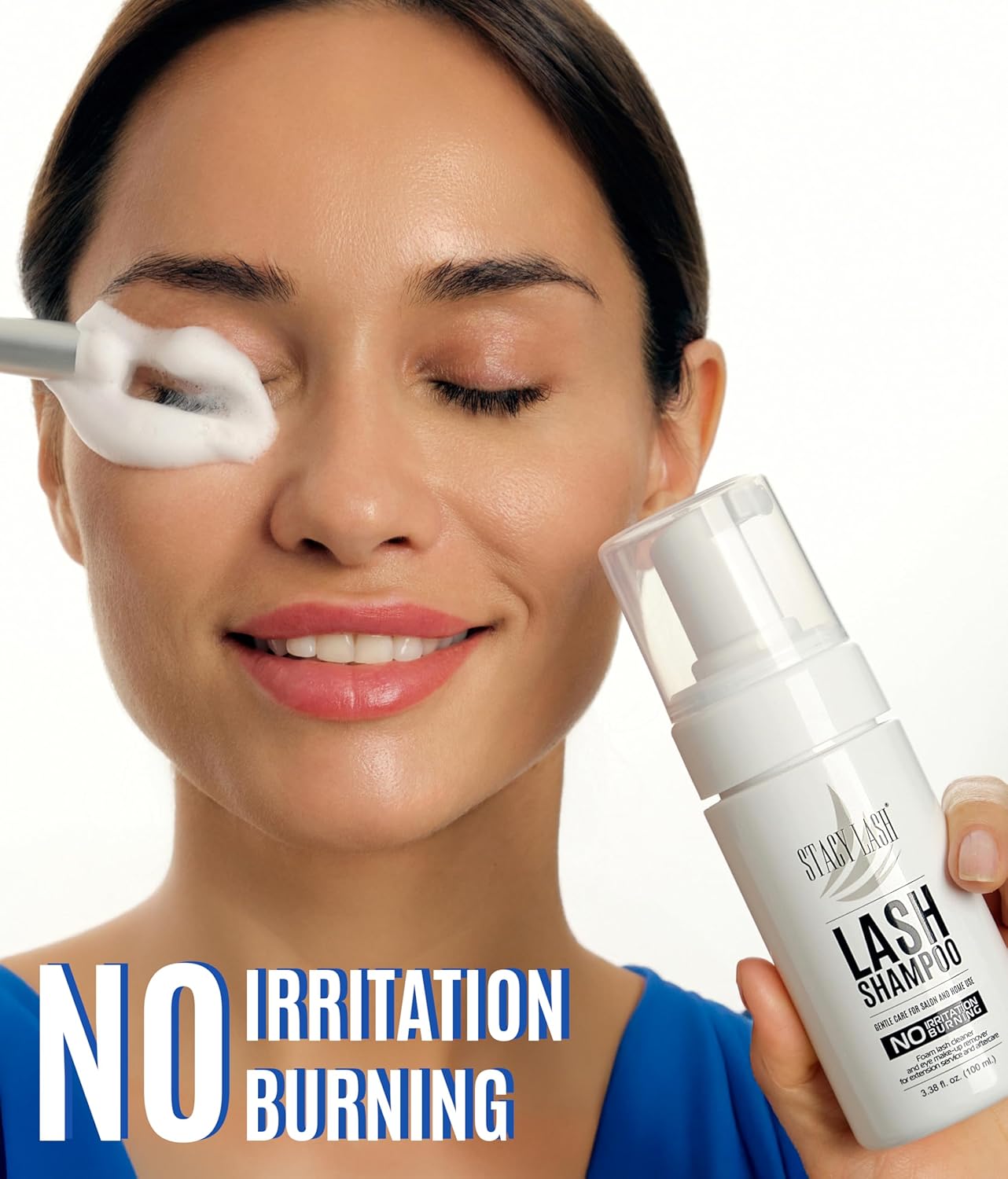 STACY LASH 6.76 fl.oz / 200ml Eyelash Extension Shampoo + Brush/Eyelid Foaming Cleanser/Wash for Extensions & Natural Lashes/Safe Makeup Remover/Supplies for Professional & Home Use