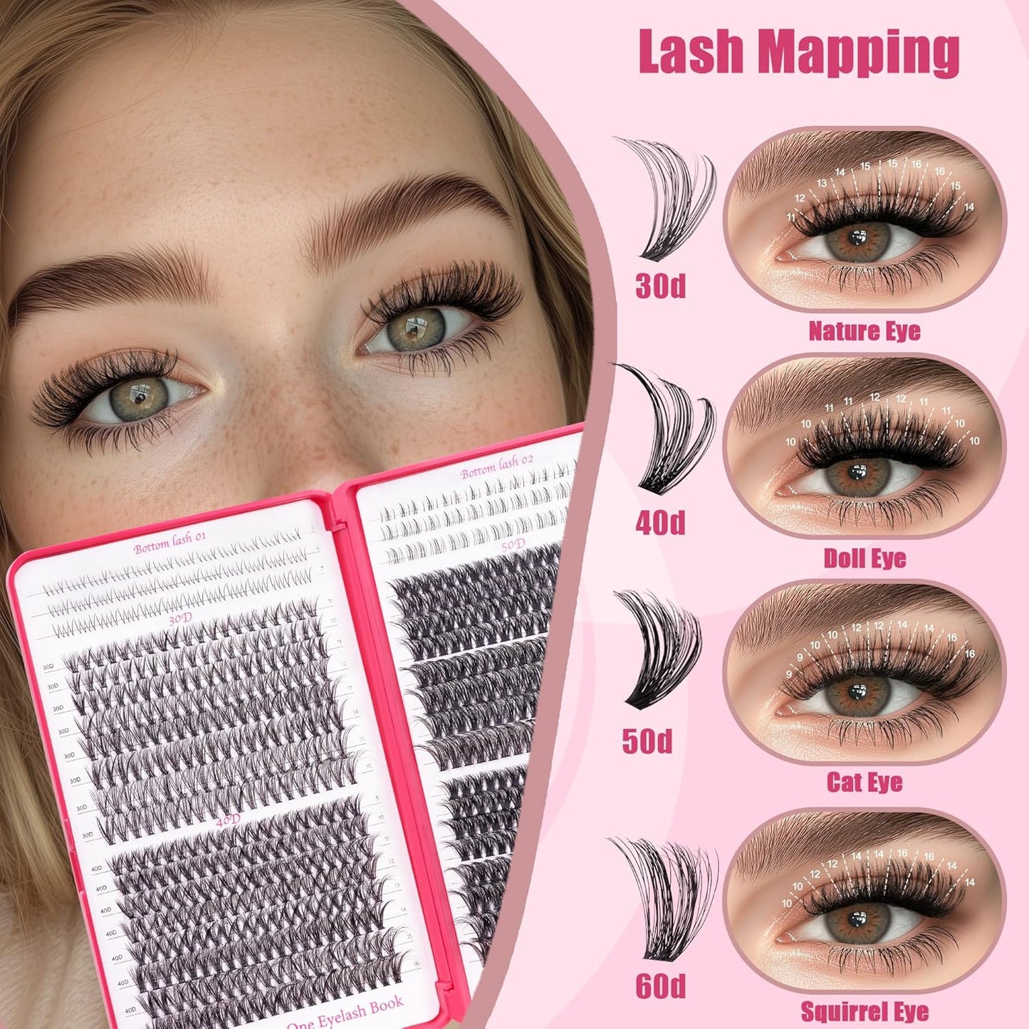 Lash Clusters - Lash Clusters with Bottom Lashes Lash Clusters 30D40D50D60D Fluffy Wispy EyeLash Clusters D Curl No Adhesives Included