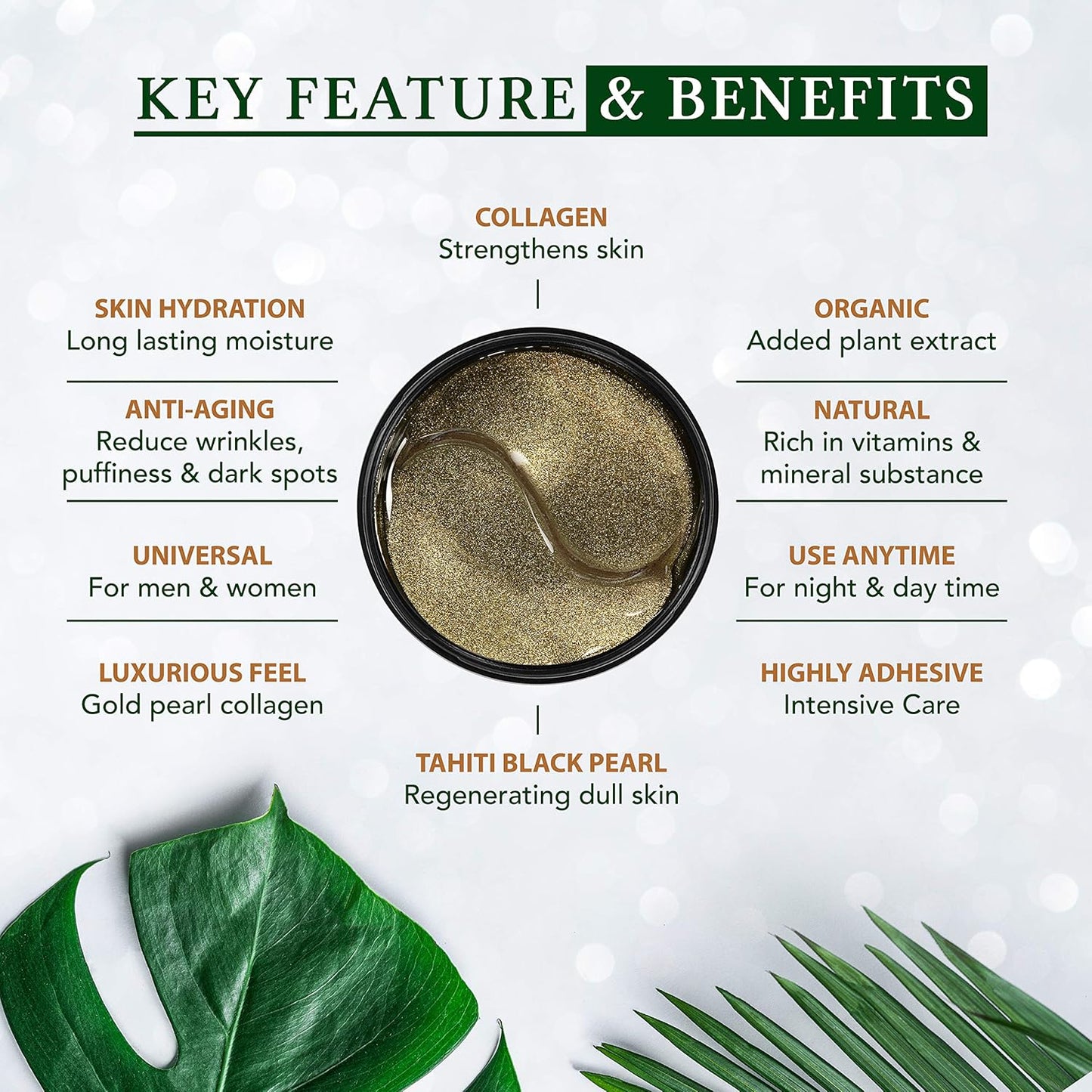 Korean Under Eye Patches 24K Gold Black Pearl Mask Anti-Aging Hyaluronic Acid Collagen Neck Forehead Laugh Line Pad Reducing Dark Circles Treatment (60pcs, gold patches 60pcs)